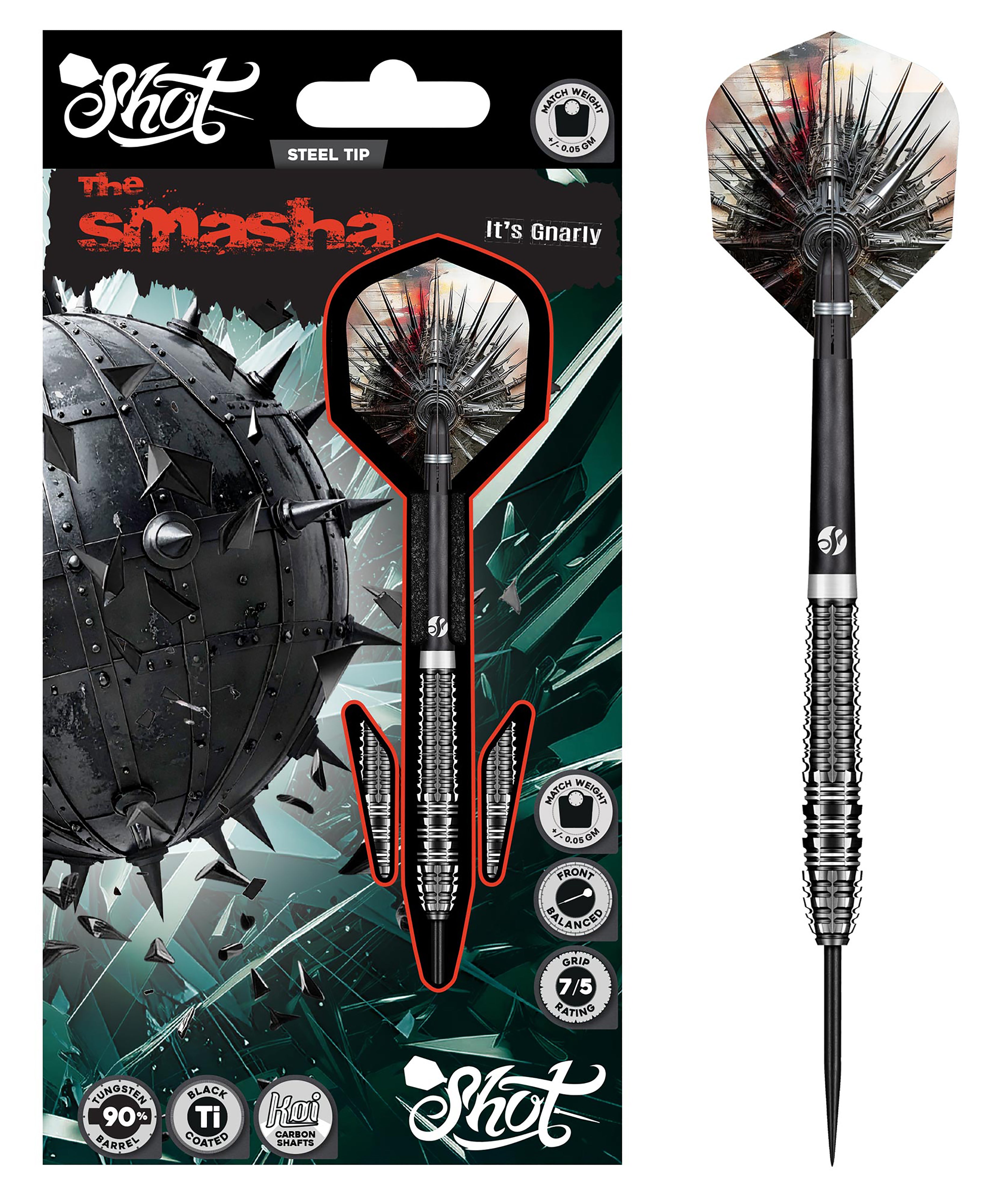 Shot Gnarly Smasha Steel Tip Dart Set - 90% Tungsten - 23g 24g 25g