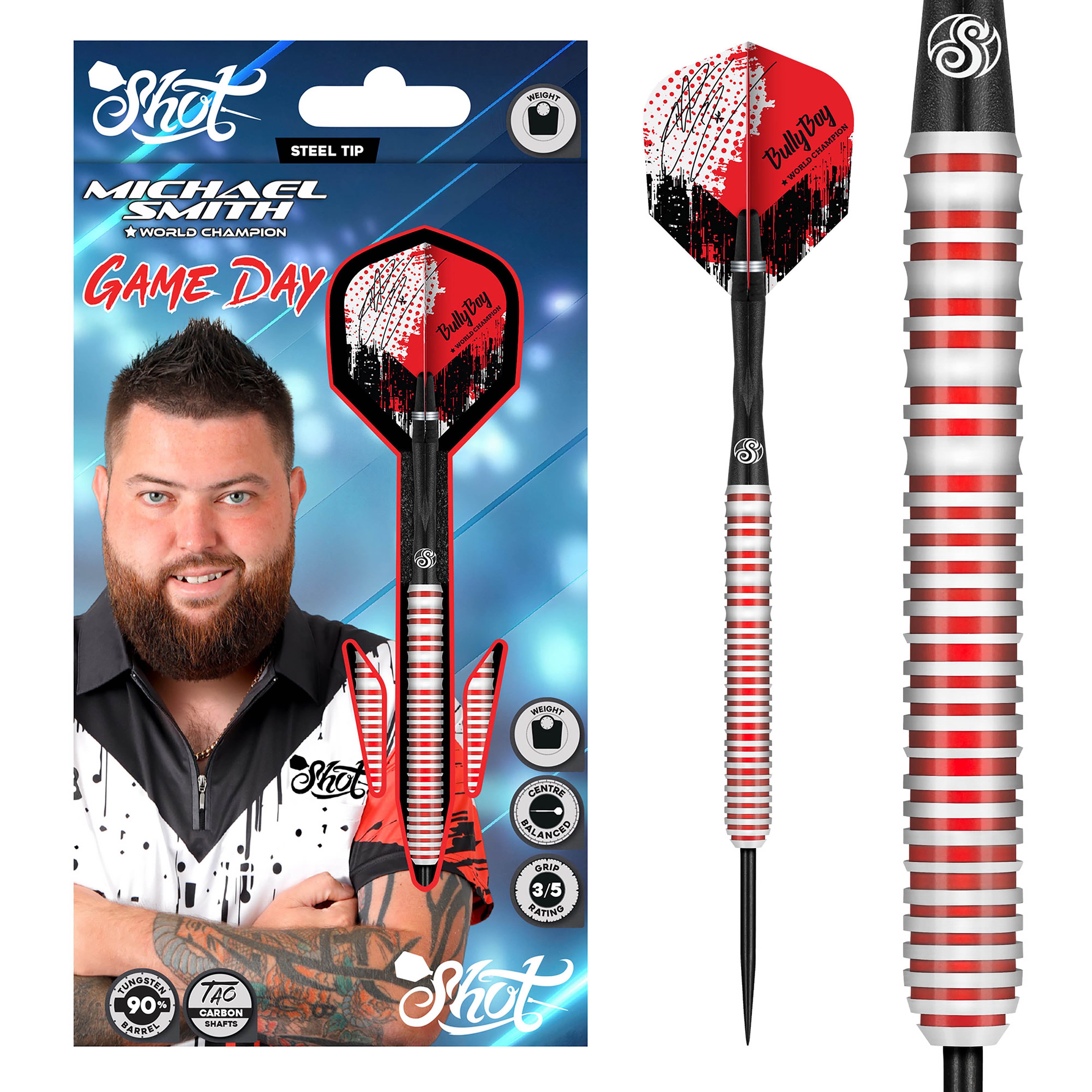 Shot Michael Smith - Game Day - Steel Tip Darts - 90% Tungsten - 21g - 26g