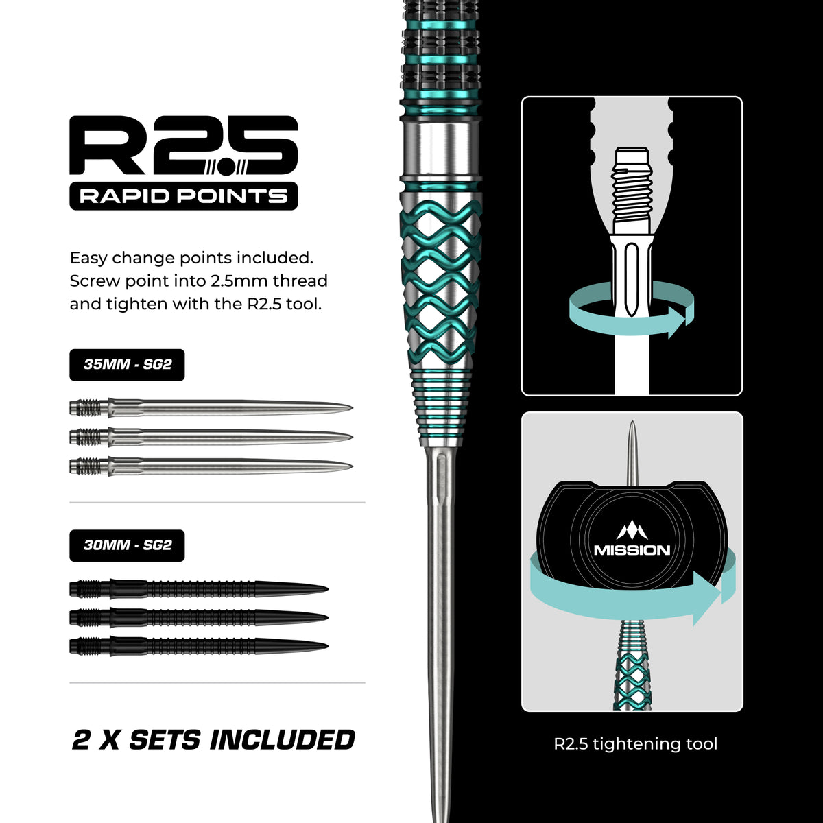 Mission Neptune R2.5 - 90% Tungsten Steel Tip Darts - 21g 23g 25g
