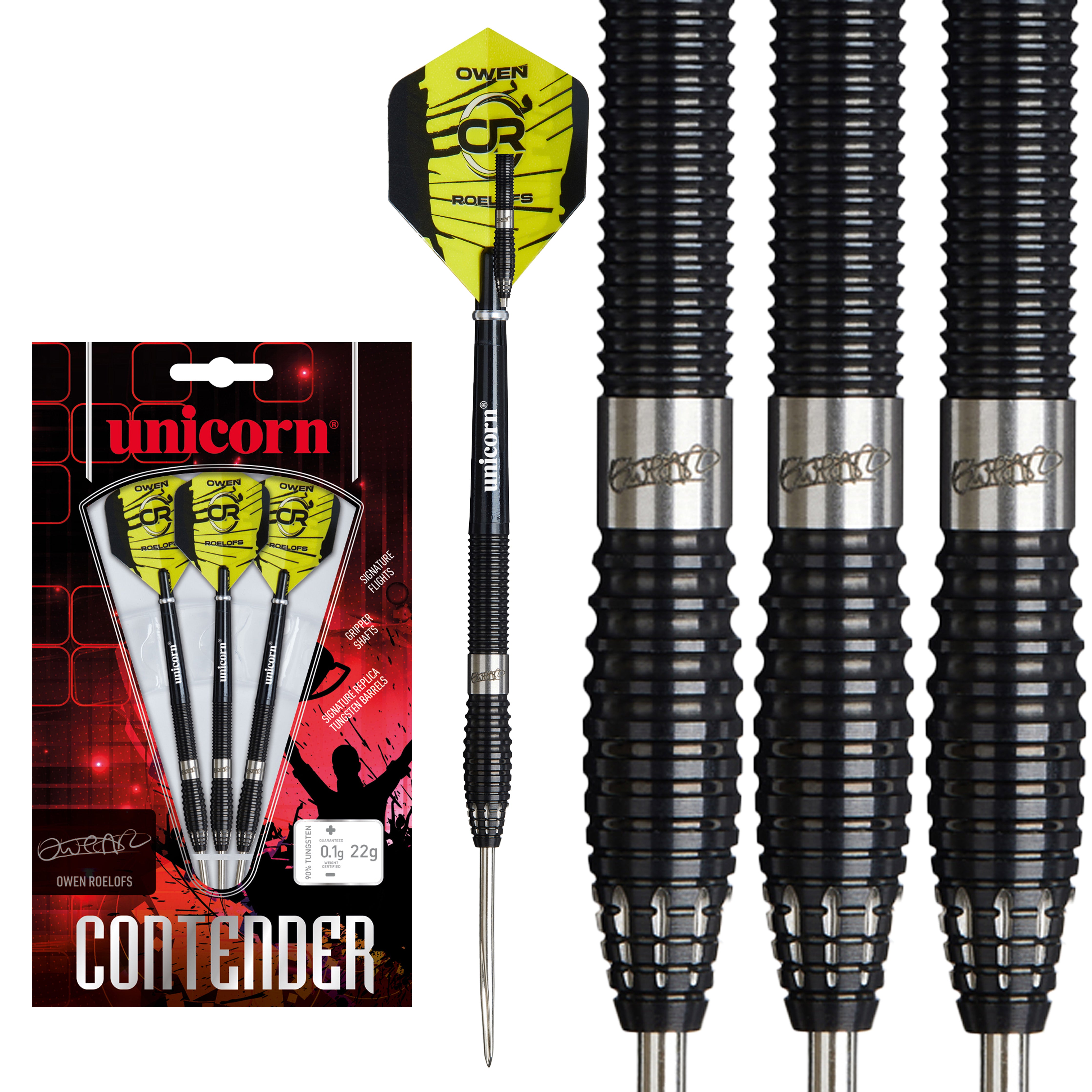 Unicorn Owen Roelofs Steel Tip Darts Set - 90% Tungsten - 22g
