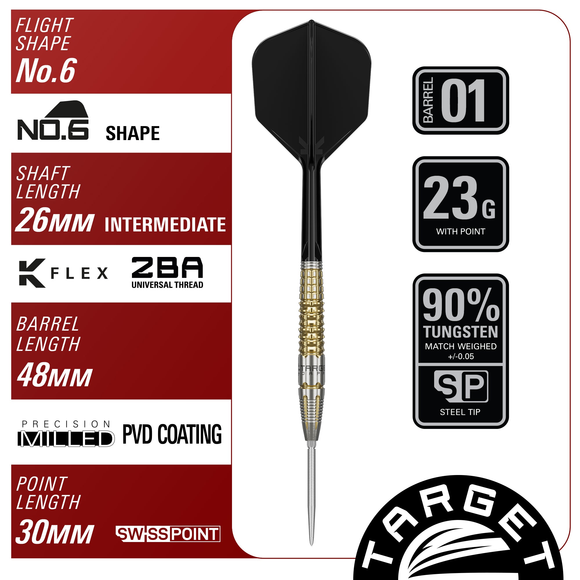 Target Japan Black Marque Warrior - 90% Tungsten Darts - Swiss Point - 23g 25g