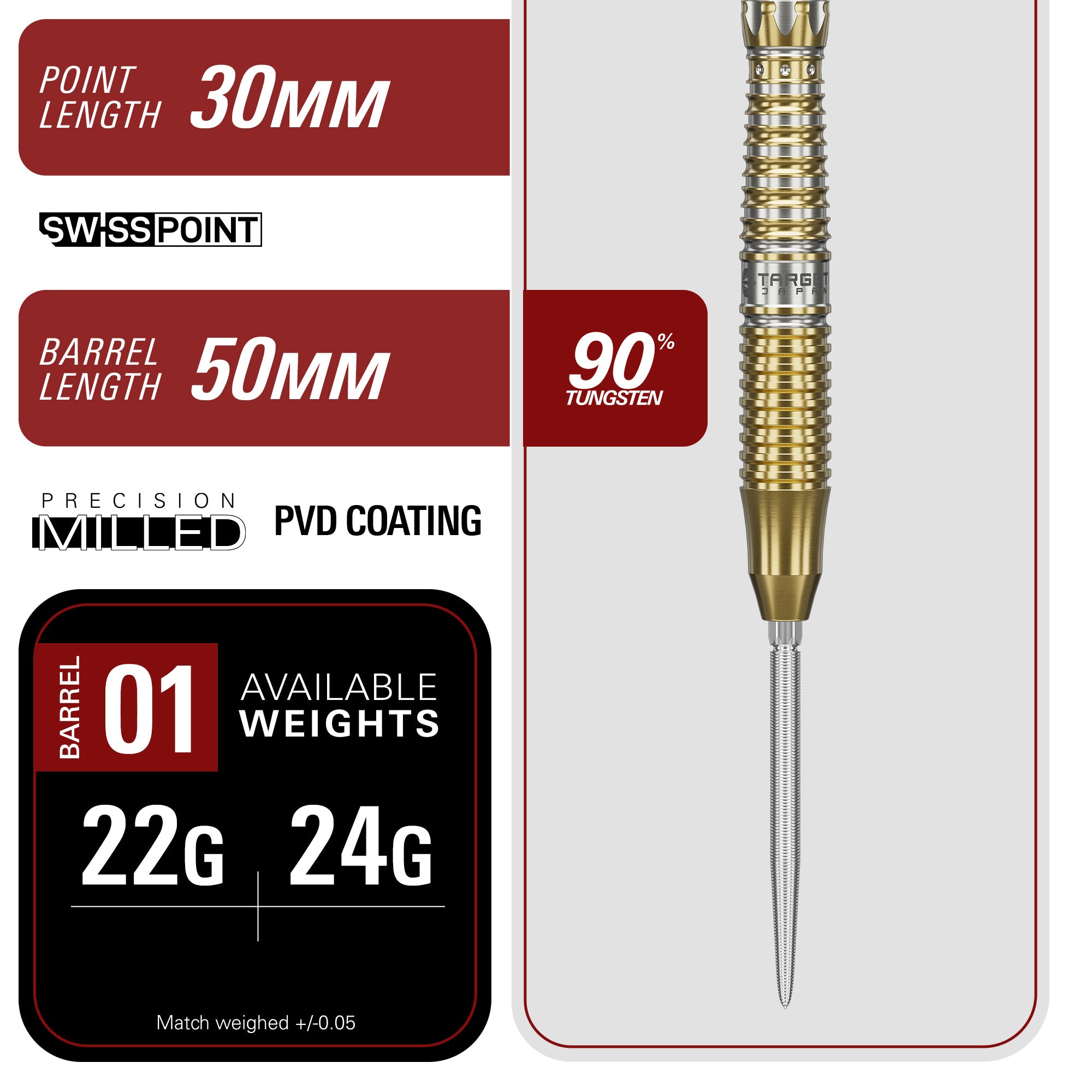 Target Japan - Black Marque Enzo - 90% Tungsten Swiss Points Darts - 22g 24g