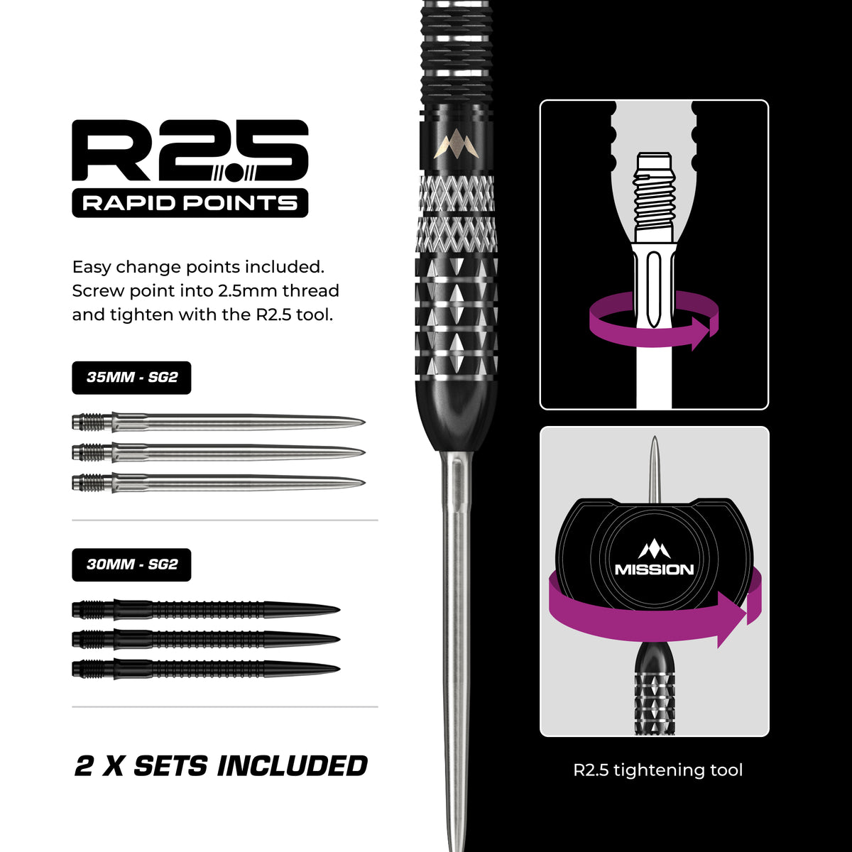 Mission Quantum R2.5 - 95% Tungsten Steel Tip Darts - 21g 23g
