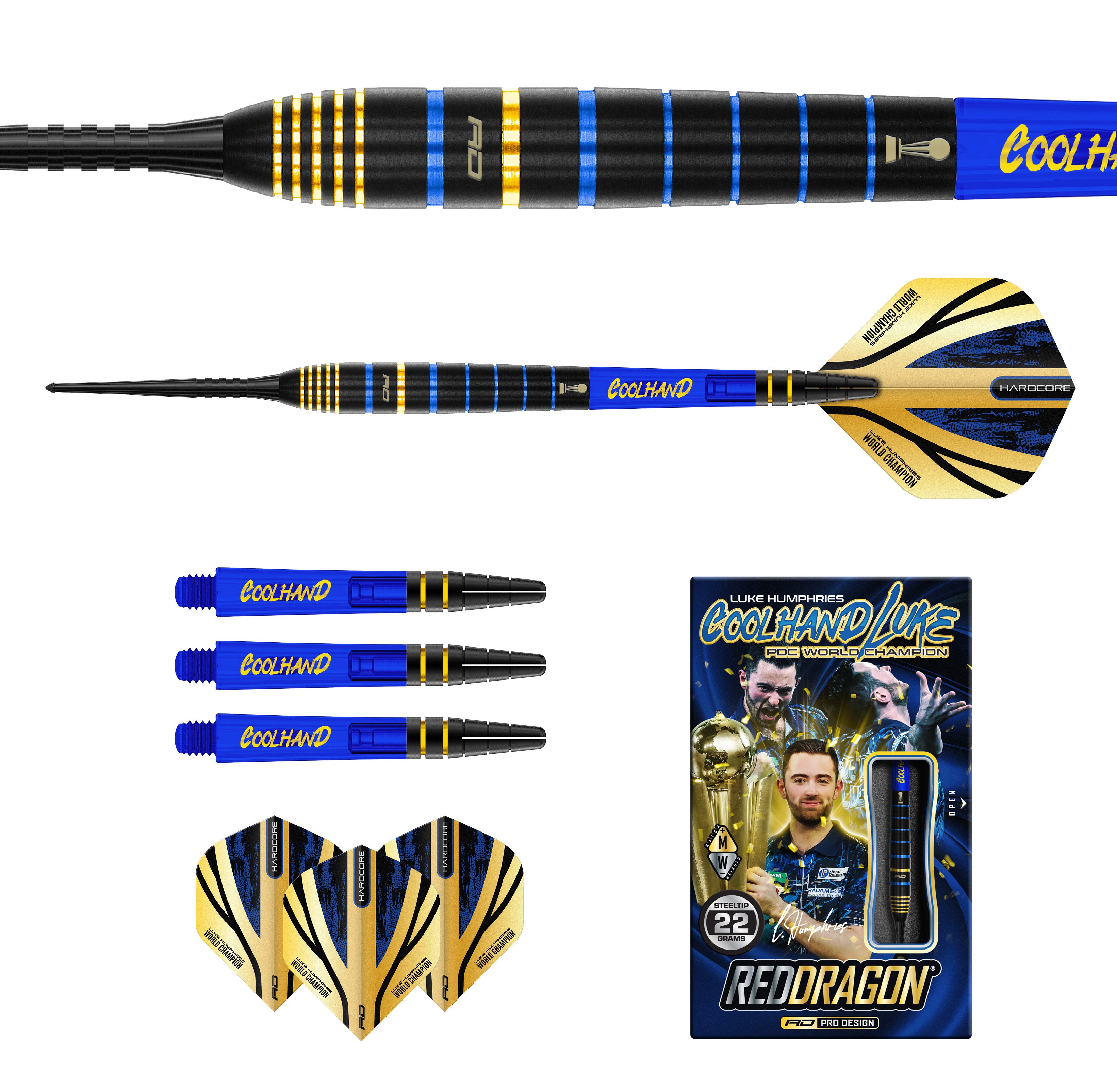 Red Dragon - Luke Humphries TX4 Avenger Steel Tip Darts - 90% Tungsten - 22g 24g
