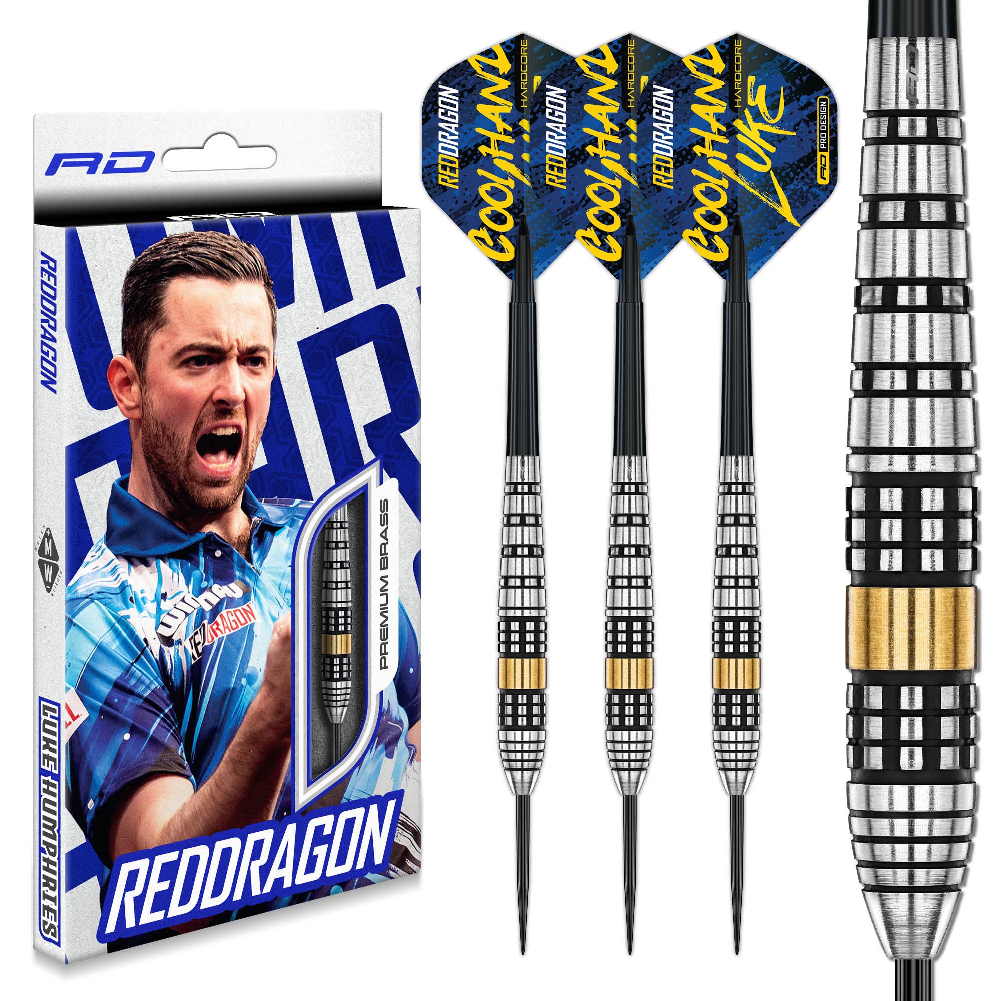 Red Dragon Luke Cool Hand Humphries Brass SE Steel Tip Darts Set - 21g