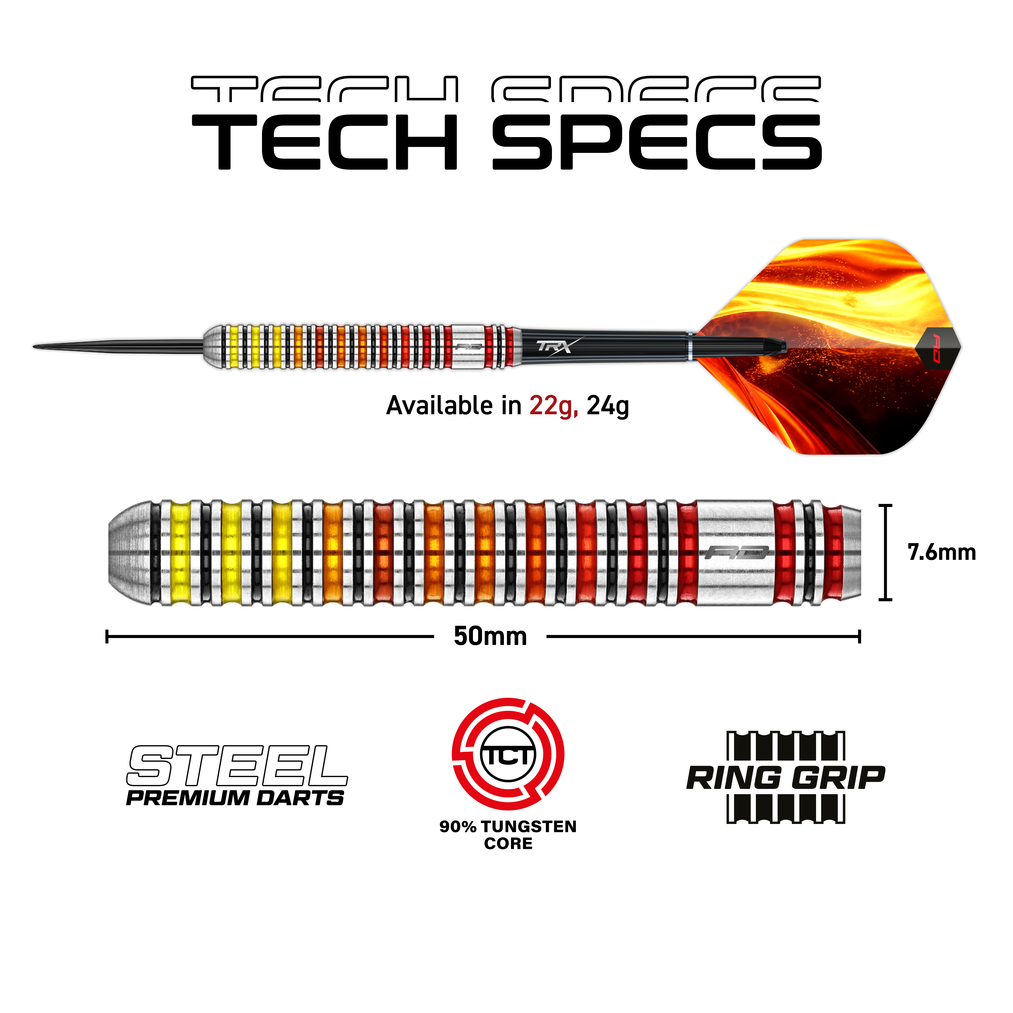 Red Dragon Furnace - 90% Tungsten Core Steel Tip Darts - 22g 24g