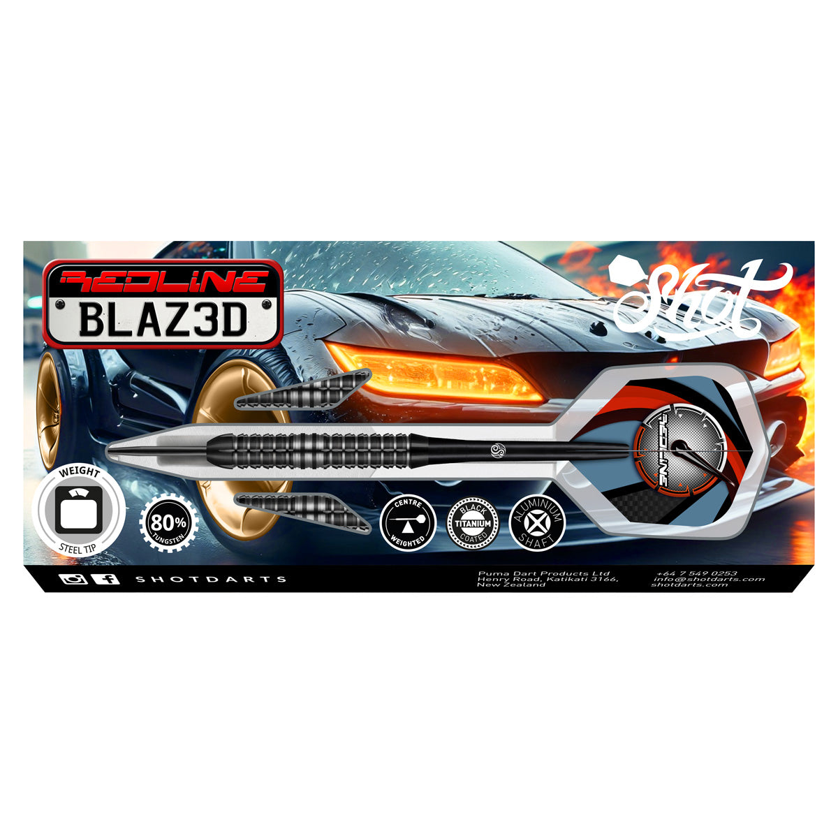 Shot Redline BLAZ3D Steel Tip Darts Set - 80% Tungsten - 22g 24g 26g 28g