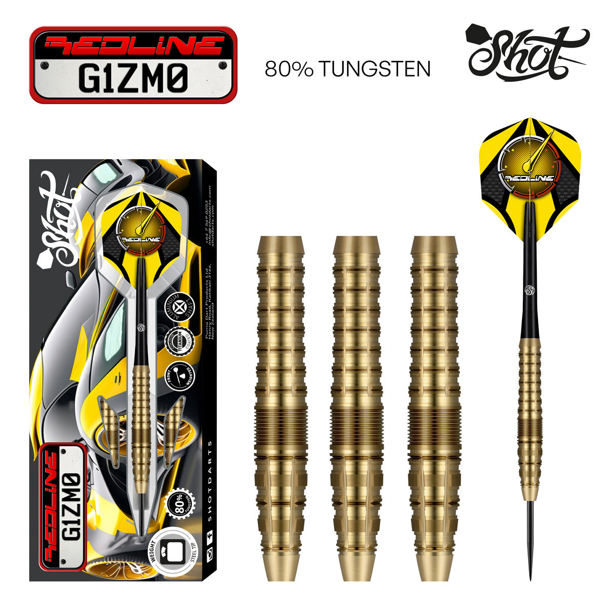 Shot Redline G1ZM0 Steel Tip Darts Set - 80% Tungsten - 23g 24g 25g
