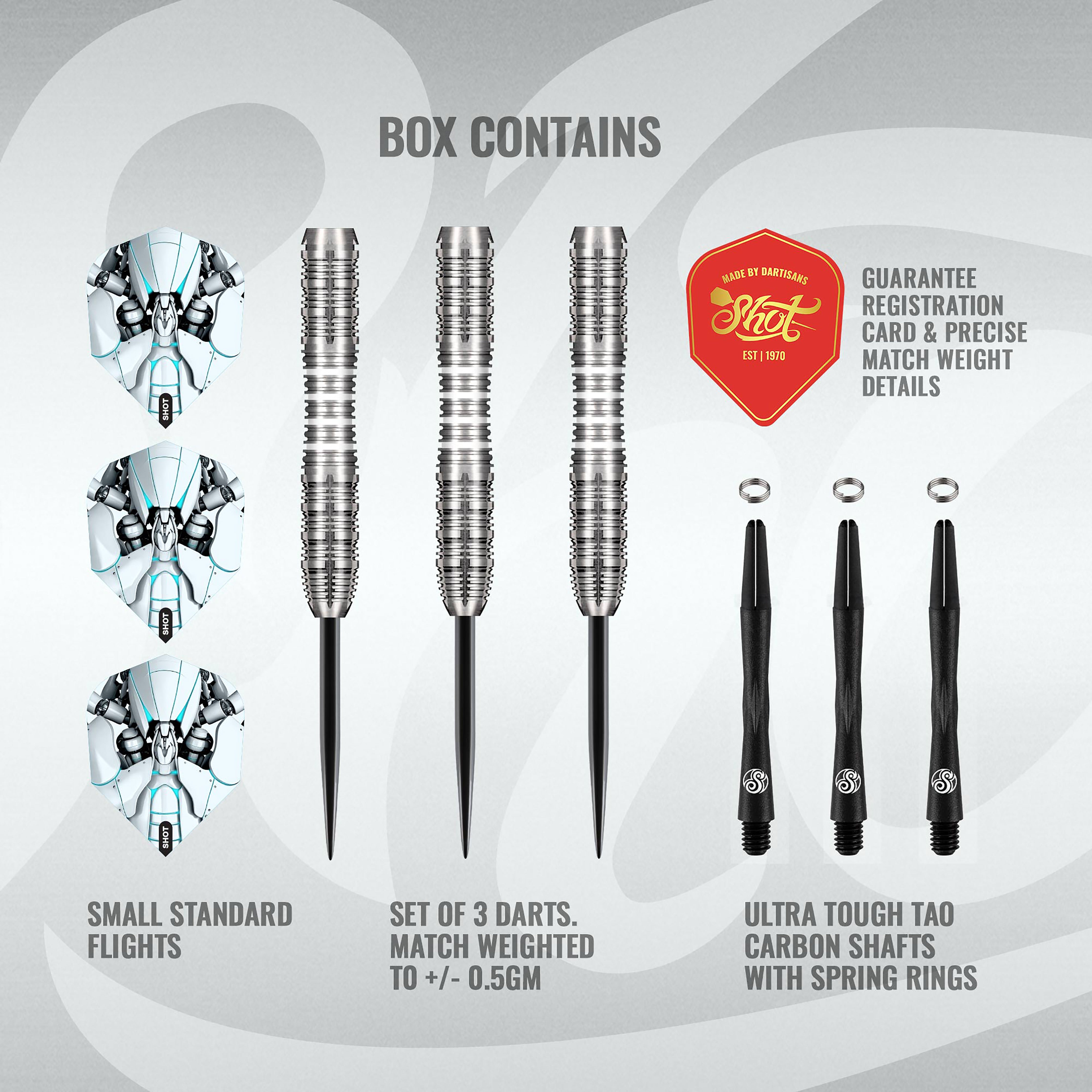 Shot AI Scorpula - Steel Tip Dart Set - 90% Tungsten Darts - 23g - 27g
