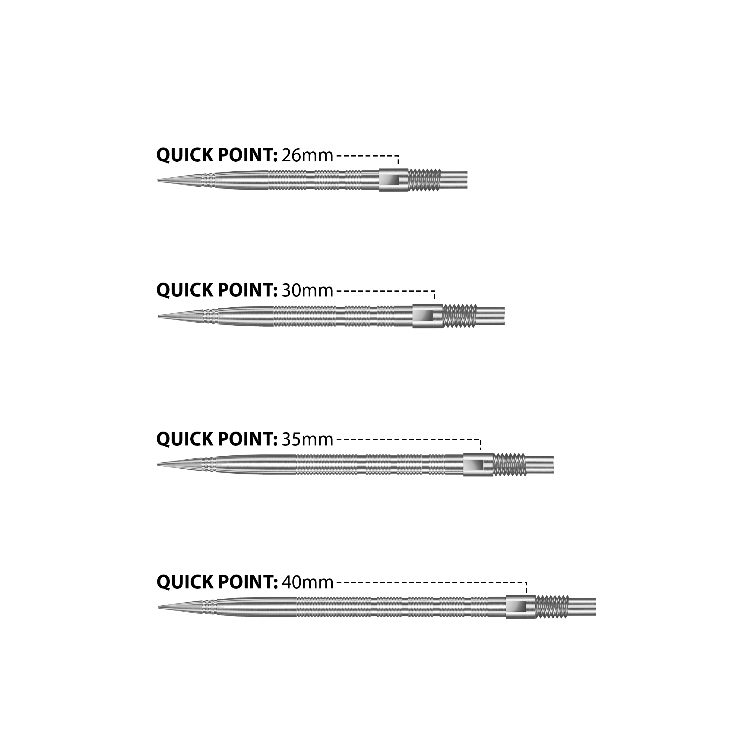 Harrows Micro Grip Ridge - Quick Points - 26mm 30mm 35mm 40mm - Silver