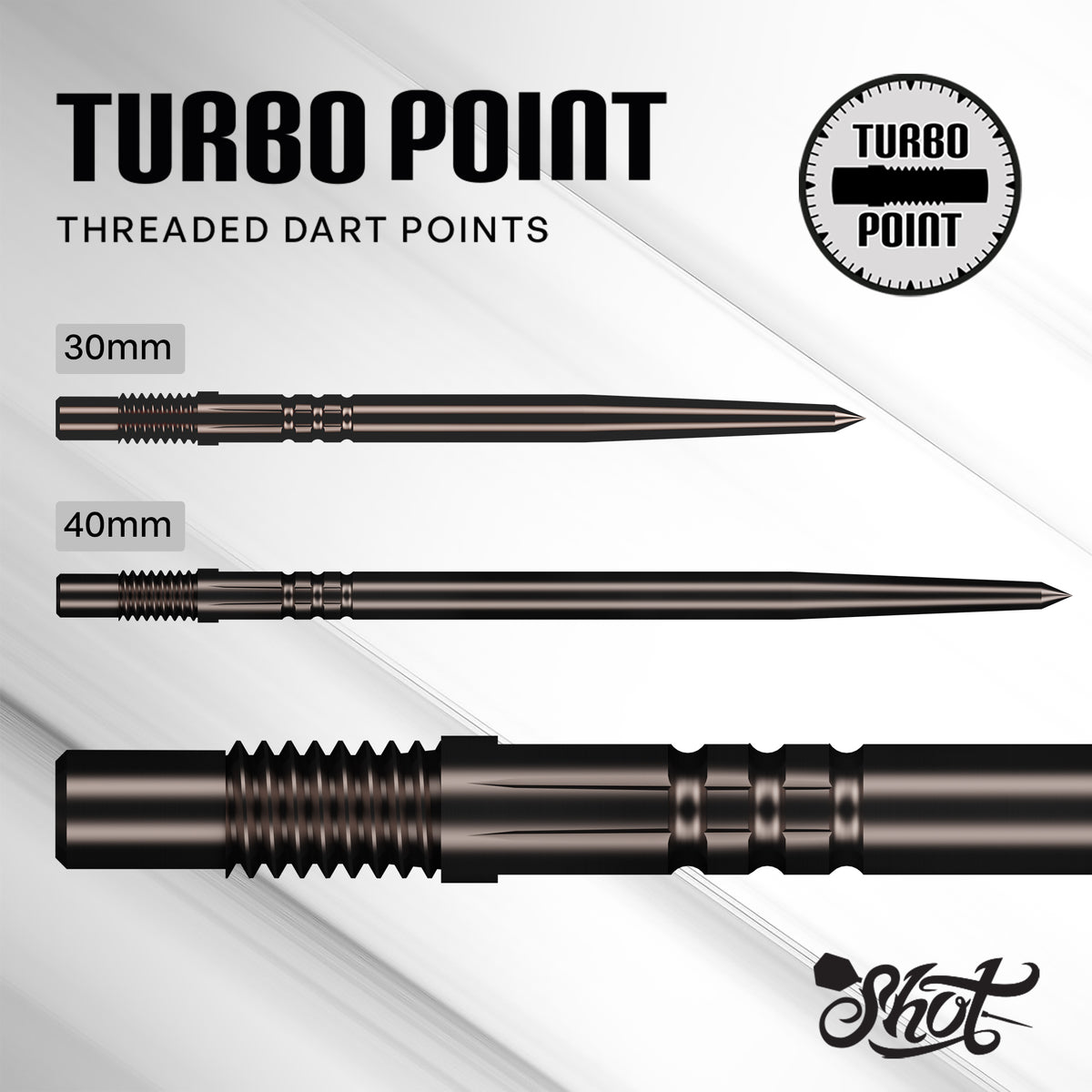 Shot Turbo Steel Tip Screw In Dart Points - Black - 30mm 40mm