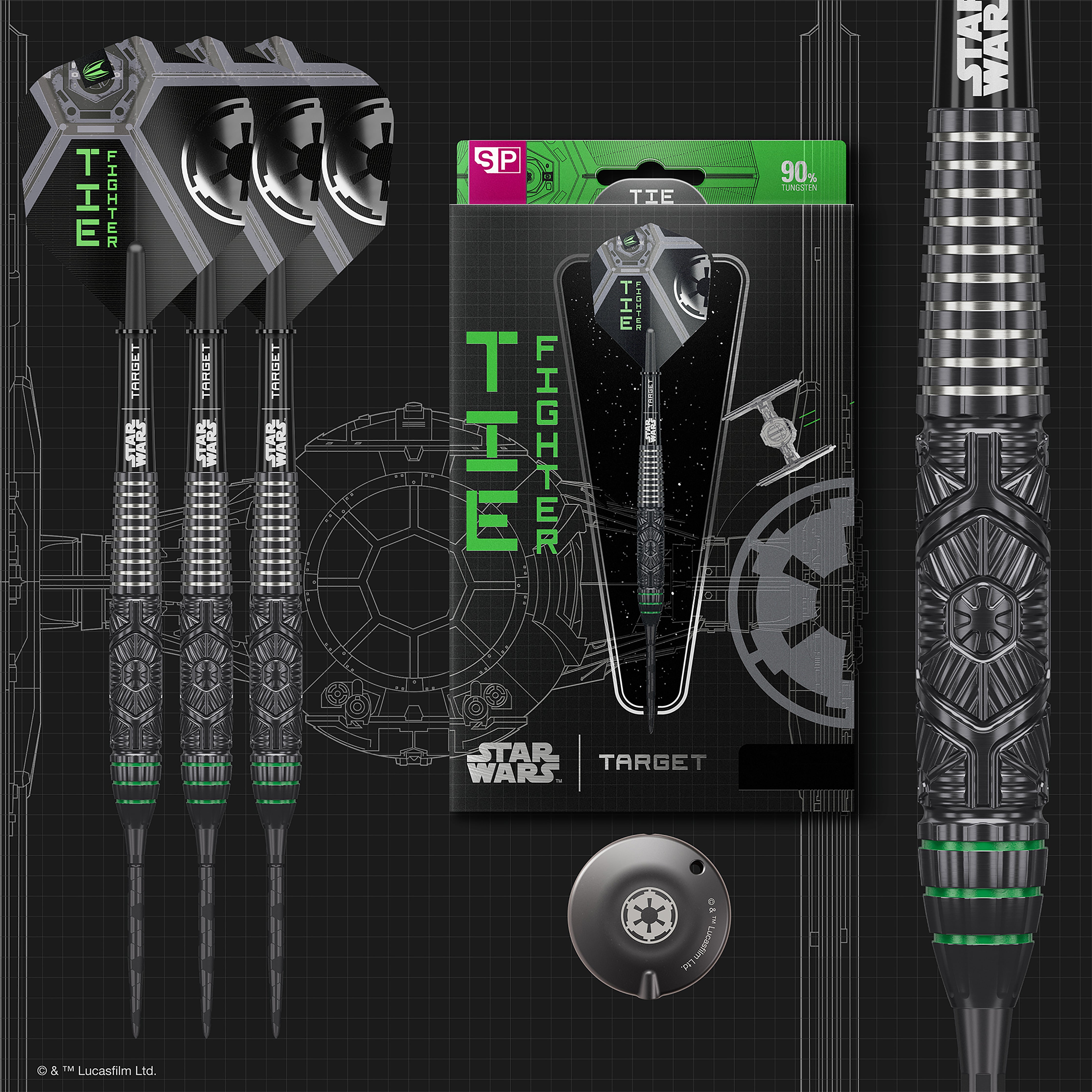 Target Star Wars Tie Fighter - 90% Tungsten - SP - Steel Tip Darts - 23g 24g 25g