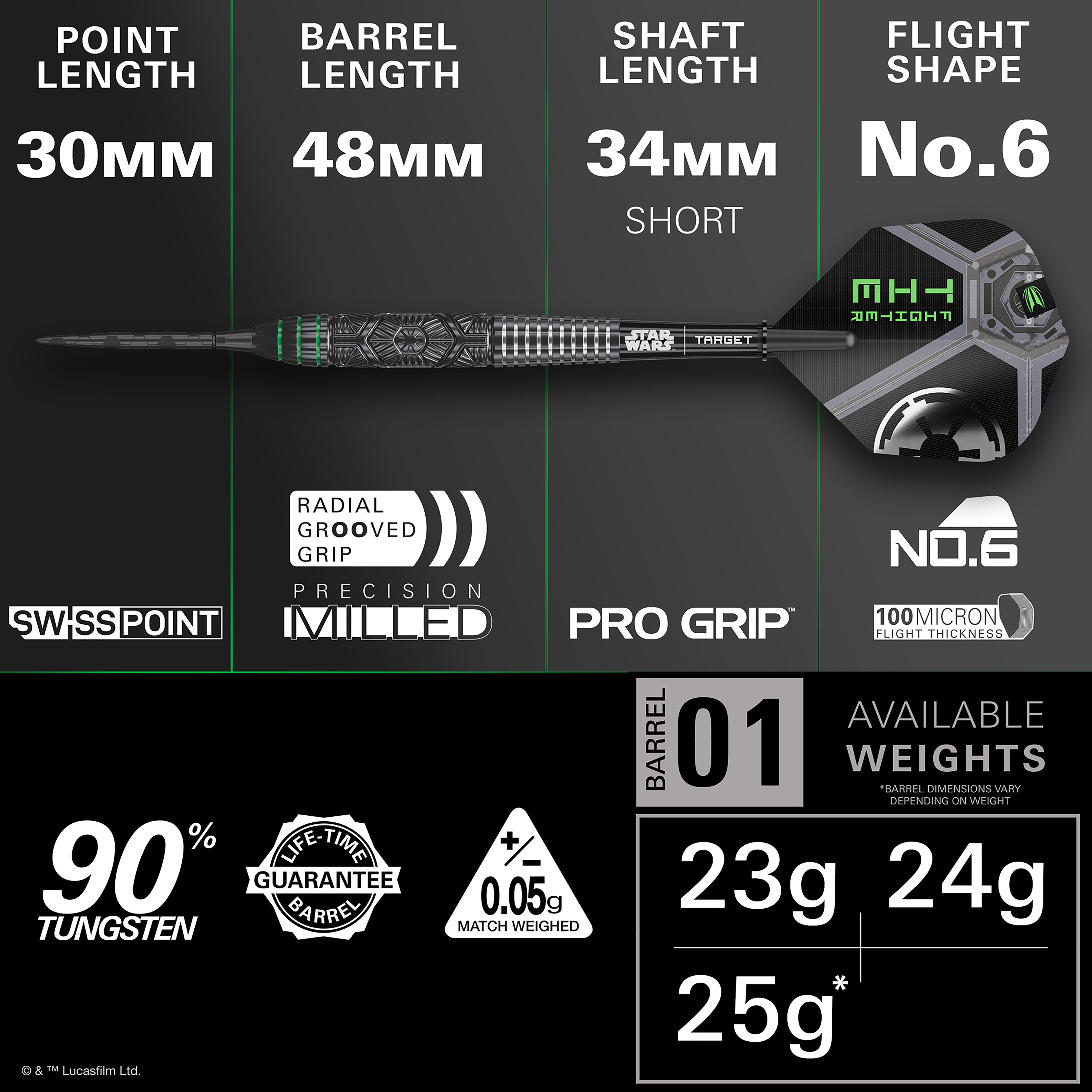 Target Star Wars Tie Fighter - 90% Tungsten - SP - Steel Tip Darts - 23g 24g 25g