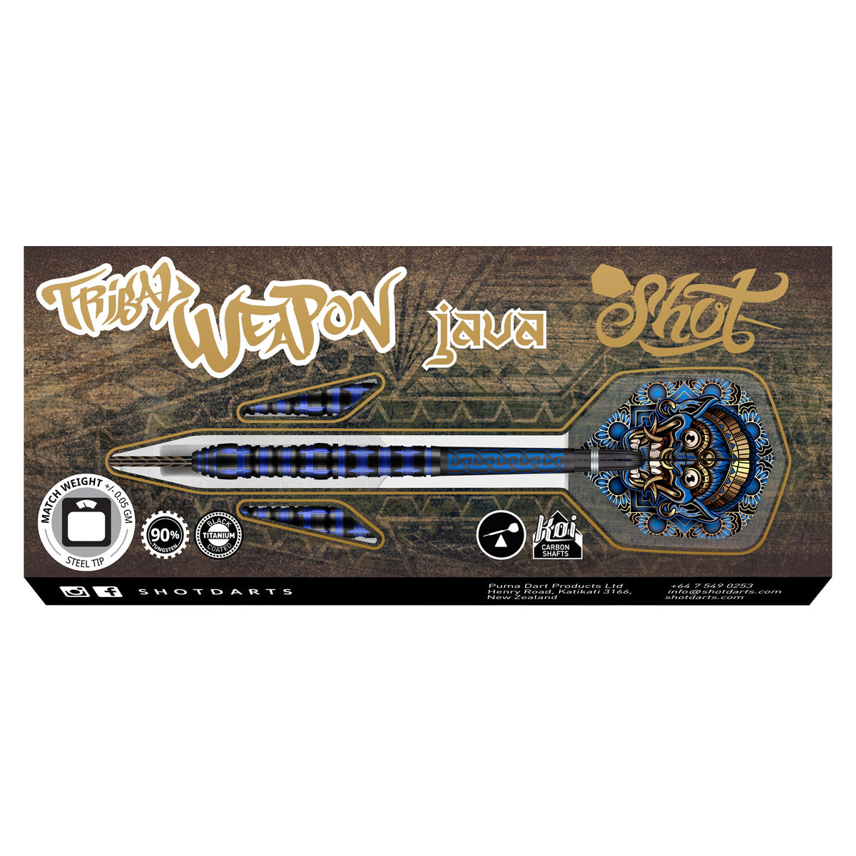 Shot Tribal Weapon Java Steel Tip Darts Set - 90% Tungsten - 23g 24g 25g 26g