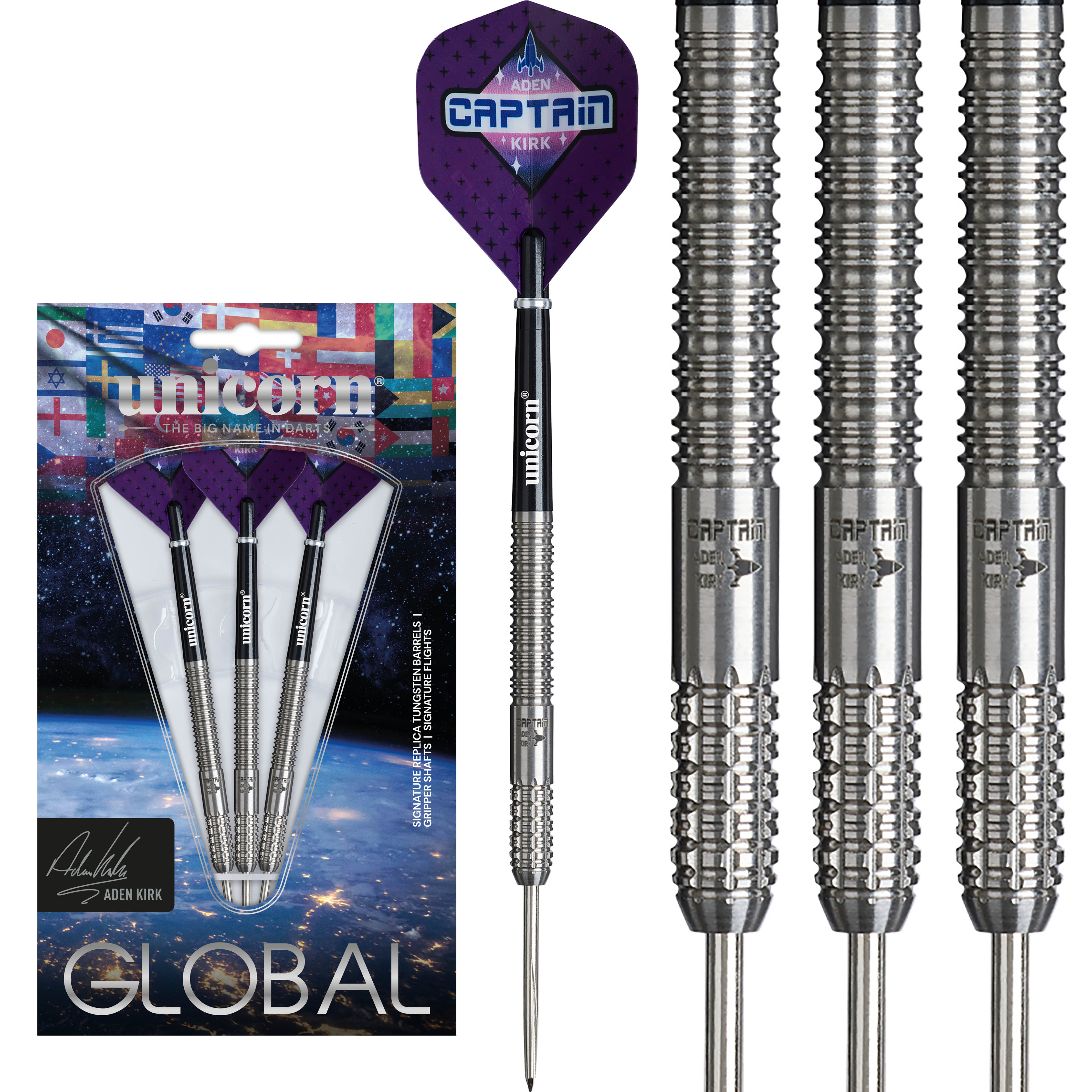 Unicorn Aden 'Captain' Kirk Global - 90% Tungsten Darts - 22g