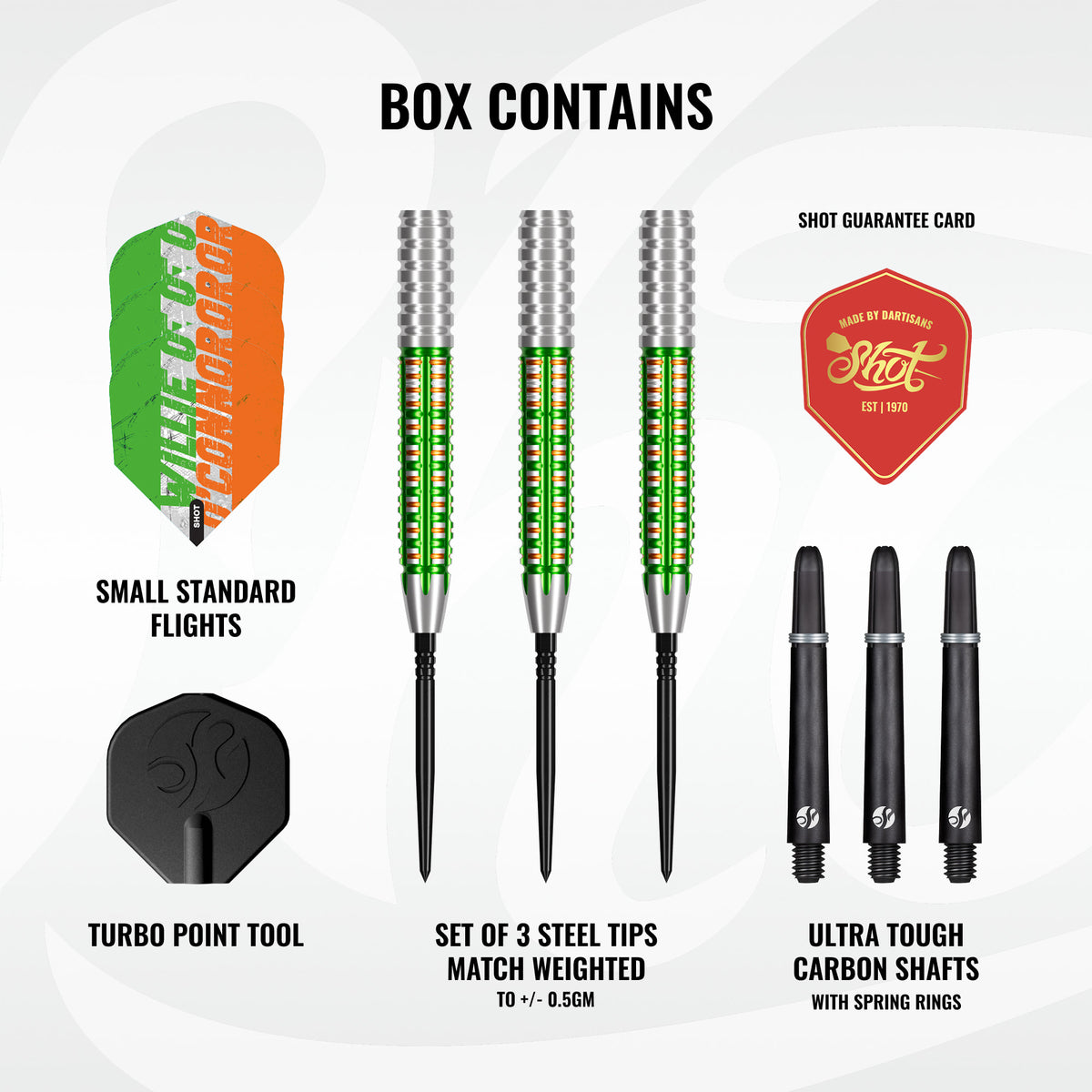 Shot Pro Series Willie O'Connor - Steel Tip Dart Set - 90% Tungsten - Turbo Point - 23g 24g