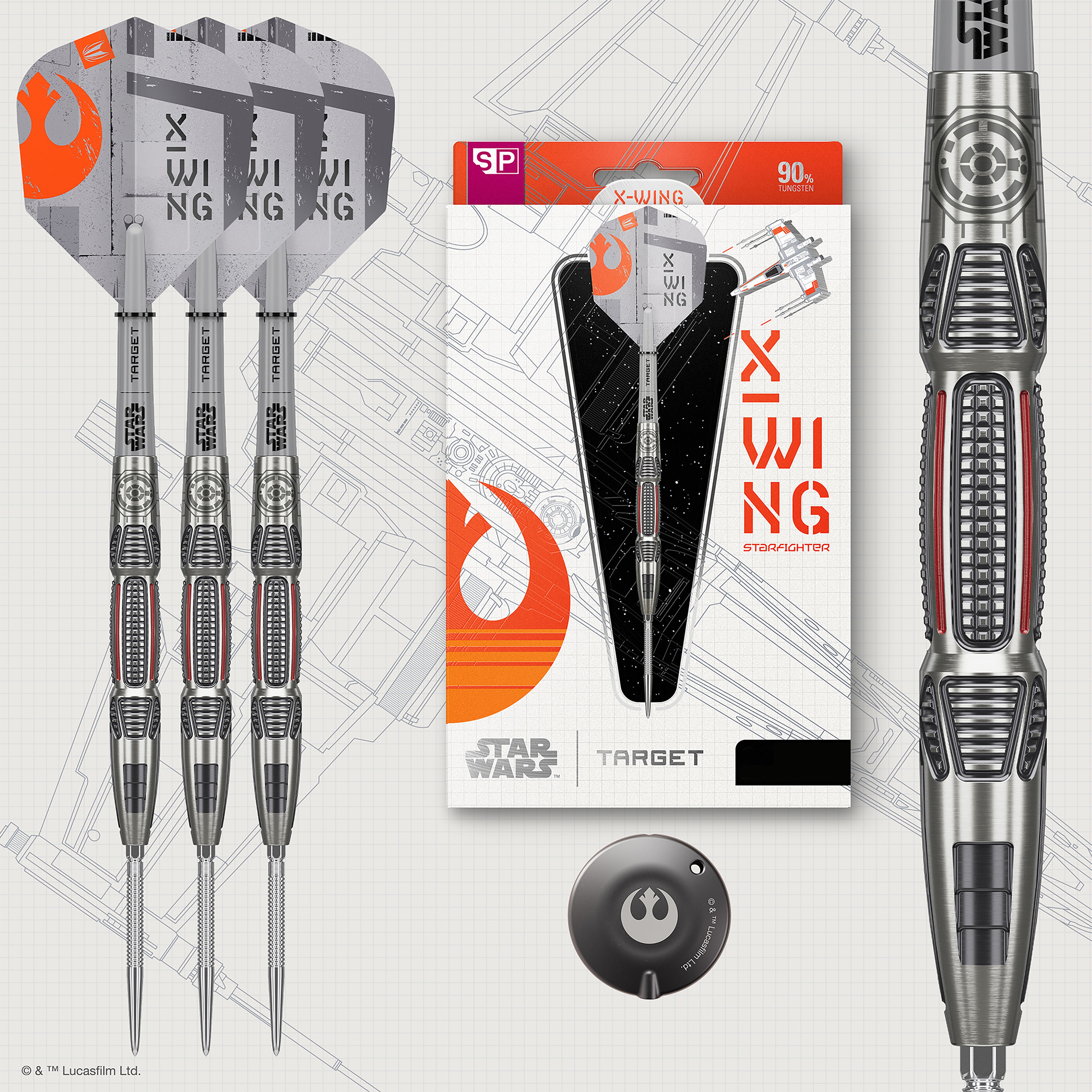 Target Star Wars X-WING - 90% Tungsten - SP - Steel Tip Darts - 22g 24g 26g