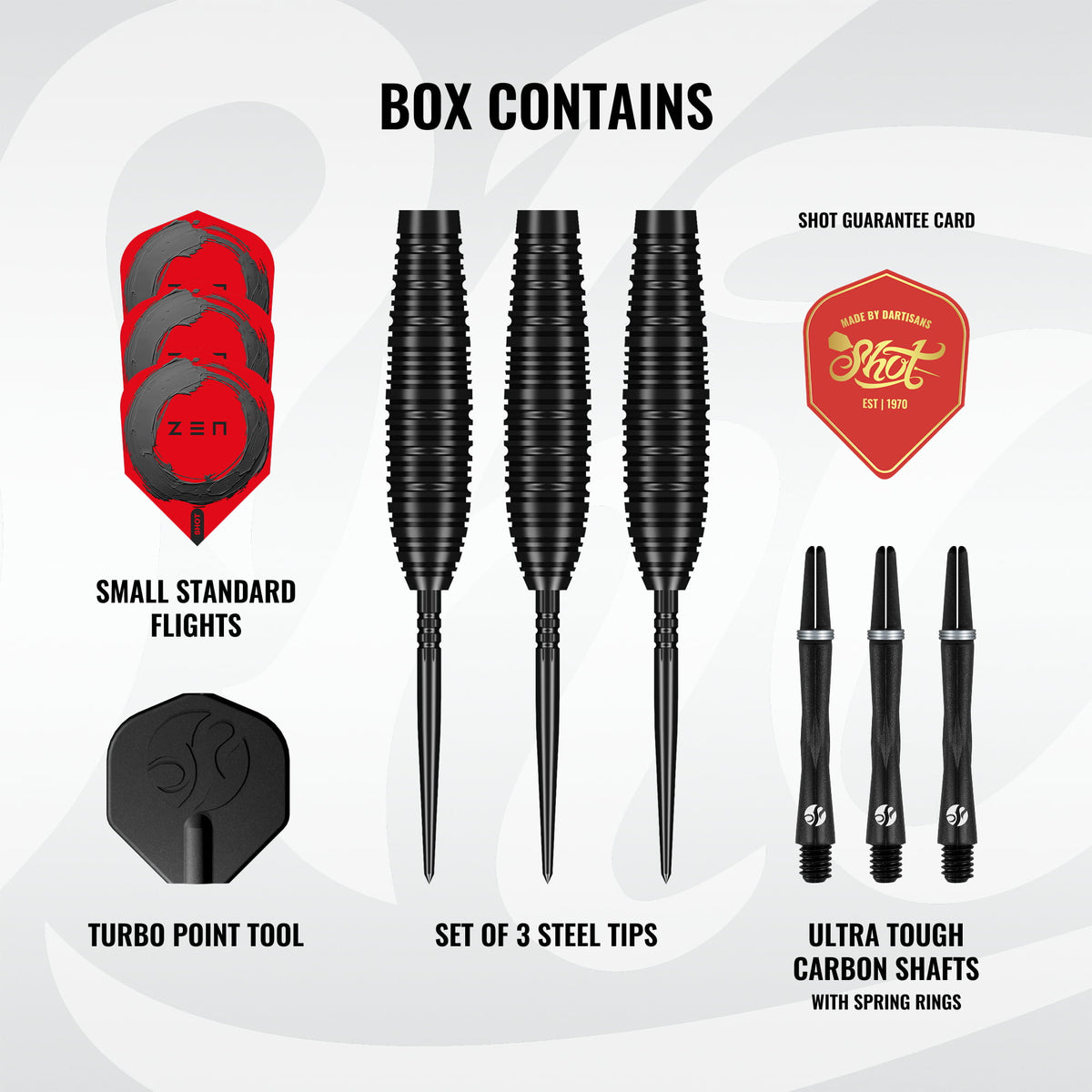 Shot Zen Missile - Bomber - Steel Tip Dart Set - 90% Tungsten - Turbo Point - 23g 24g 26g