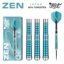 Shot Zen Jutsu 2.0 - Steel Tip Dart Set - 80% Tungsten - 23g 24g 25g - Aqua Blue