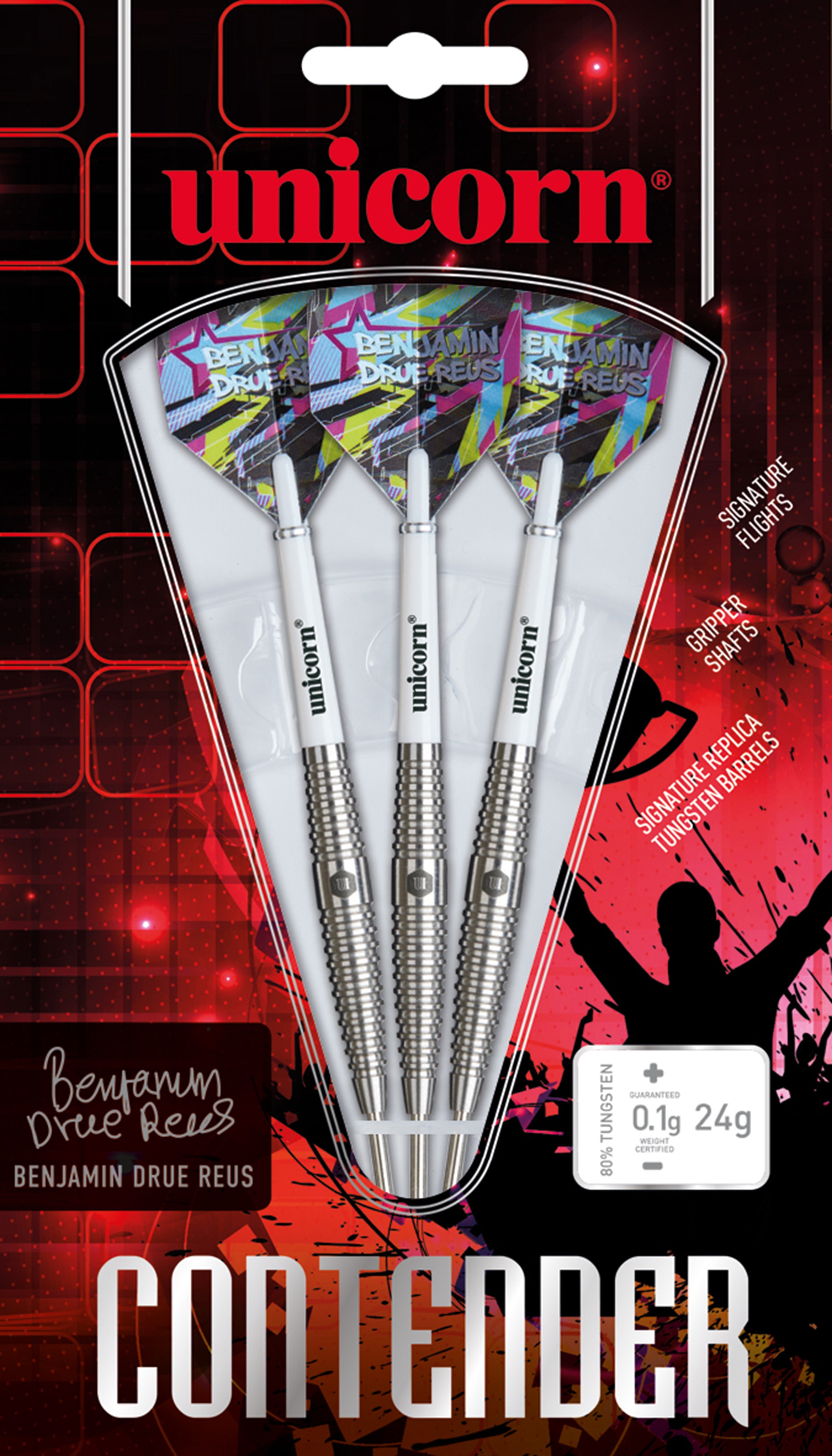 Unicorn Benjamin Drue Reus Steel Tip Darts - 80% Tungsten - 24g
