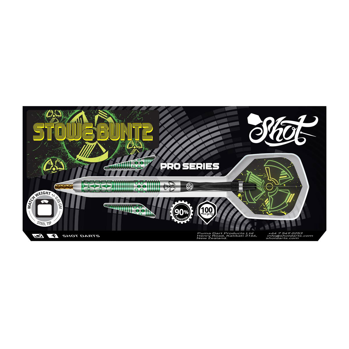 Shot Pro Series - Stowe Buntz V2 - Steel Tip Dart Set - 90% Tungsten - 23g