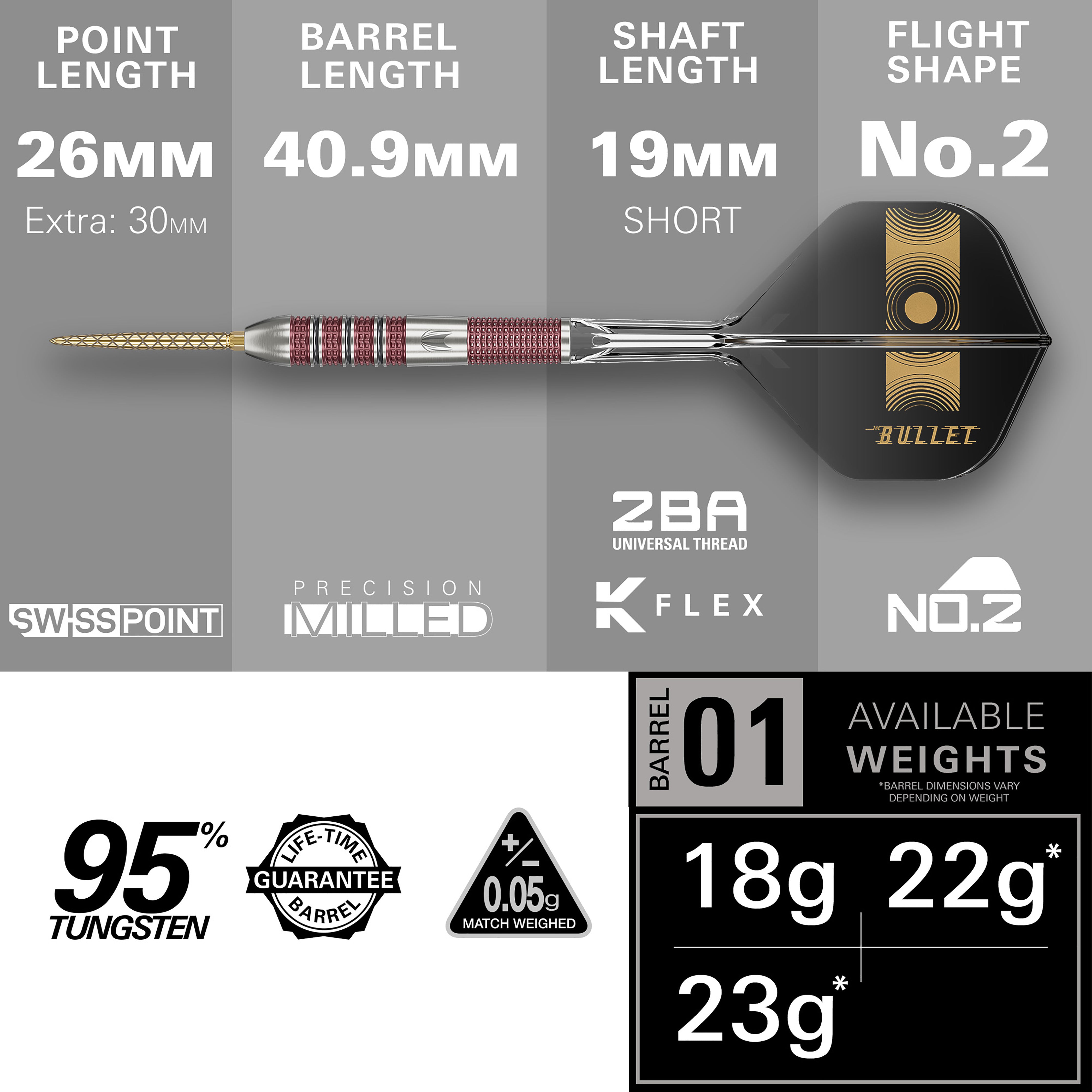 Target Stephen 'The Bullet' Bunting - 95k - 95% Tungsten Steel Tip Darts - SP - 18g 22g 23g