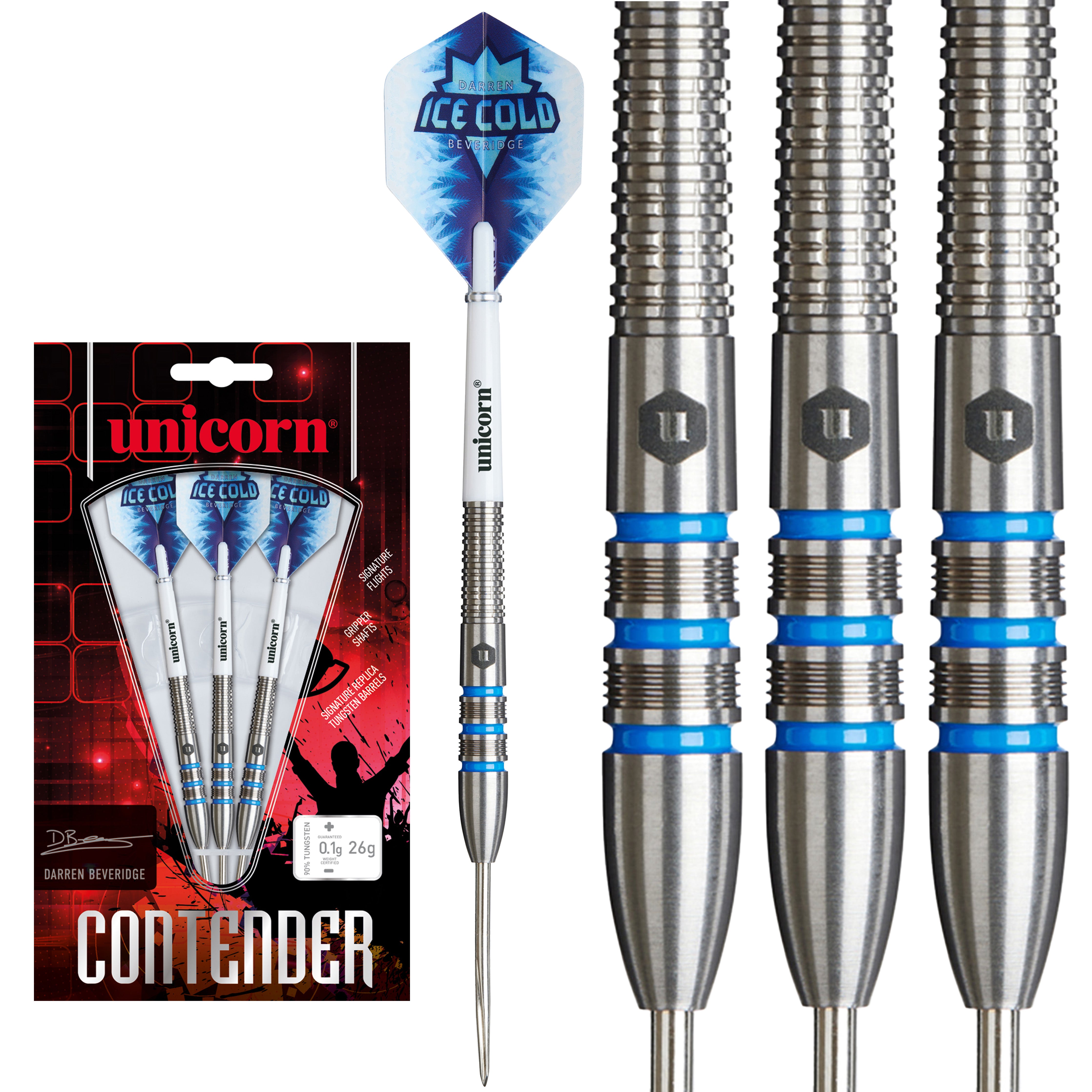 Unicorn Darren Beveridge Steel Tip Darts - 90% Tungsten - 26g