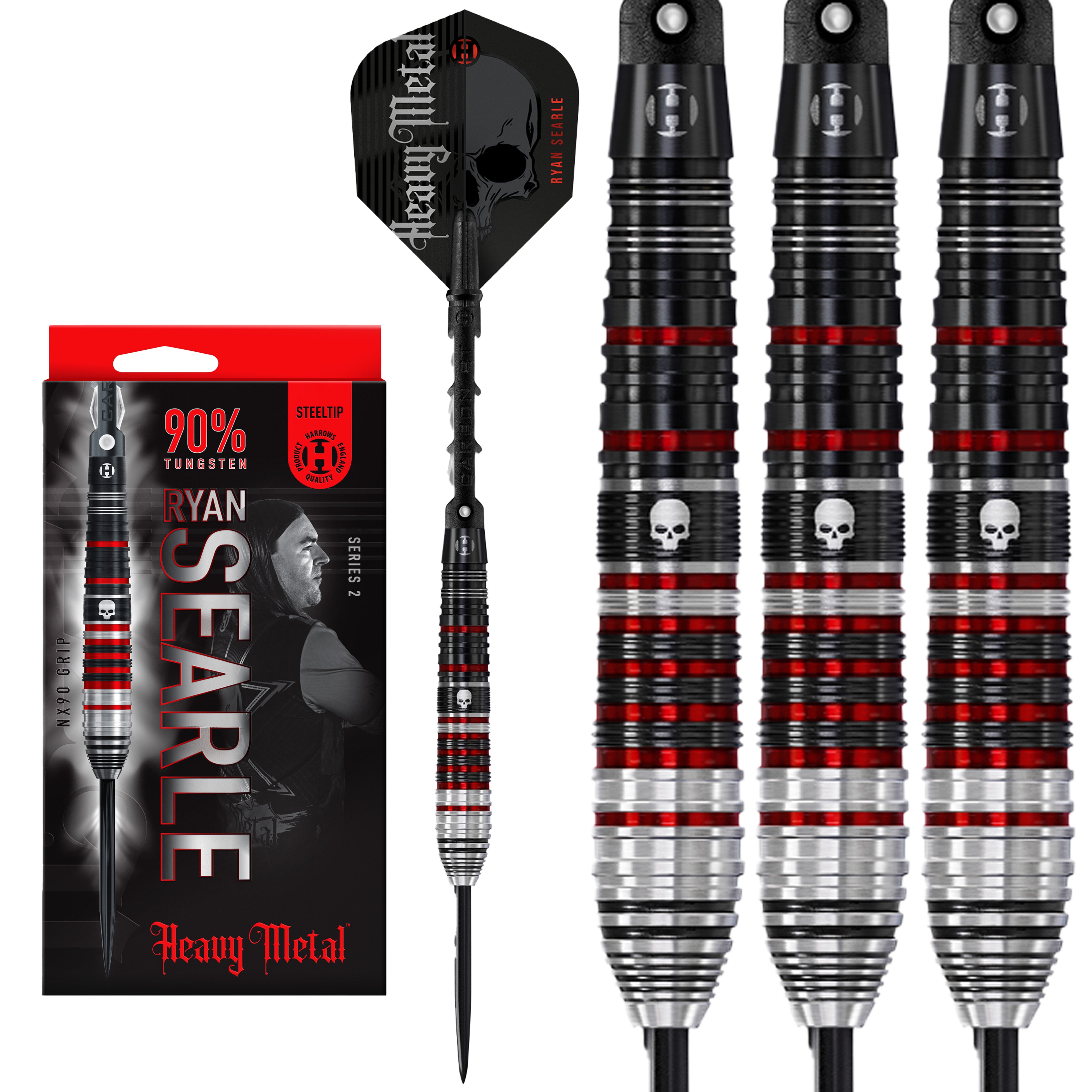 Harrows Ryan 'Heavy Metal' Searle Series 2 Steel Tip Darts Set - 90% Tungsten - 22g to 32g