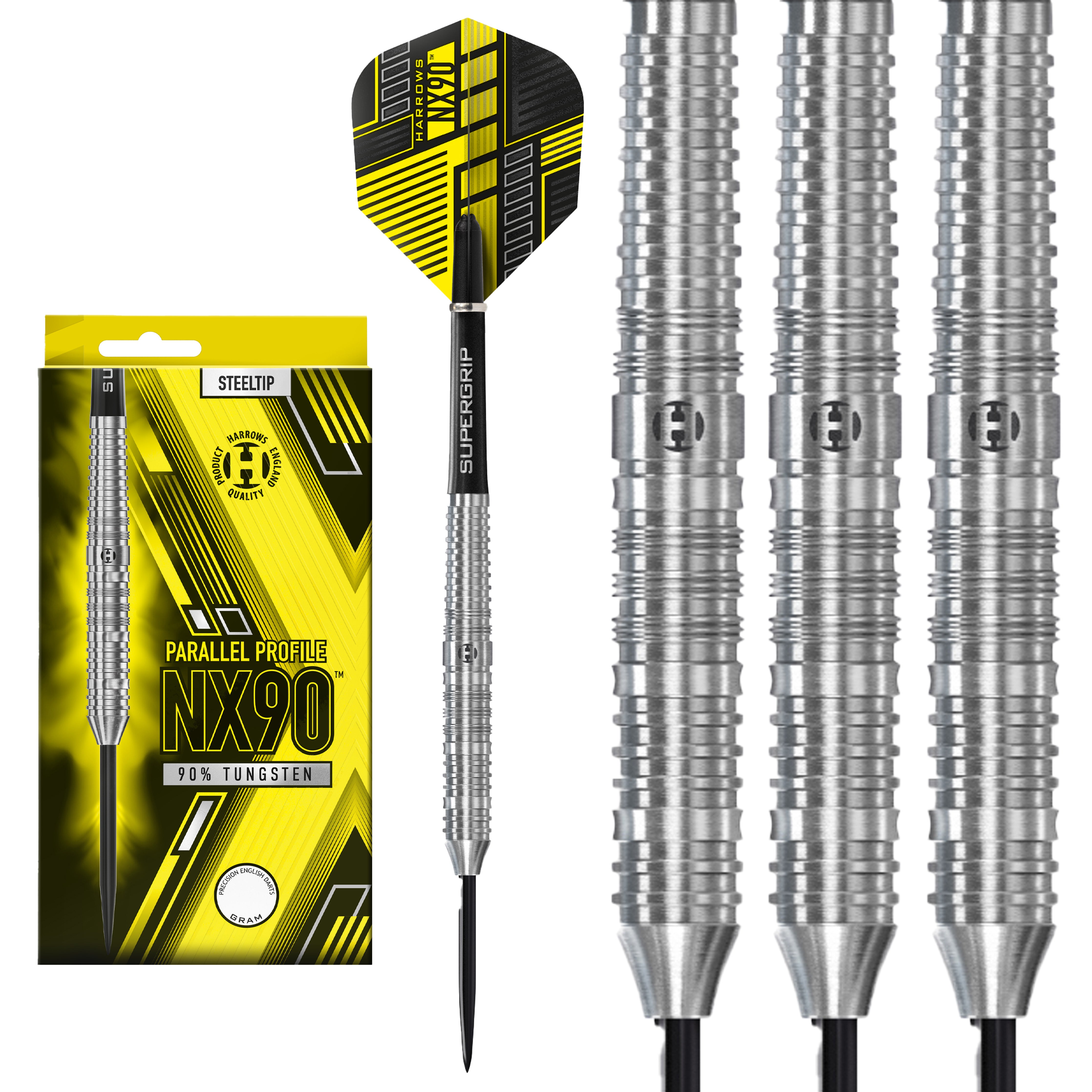 Harrows NX90 Parallel Steel Tip Darts Set - 90% Tungsten - 22g 23g 24g 26g