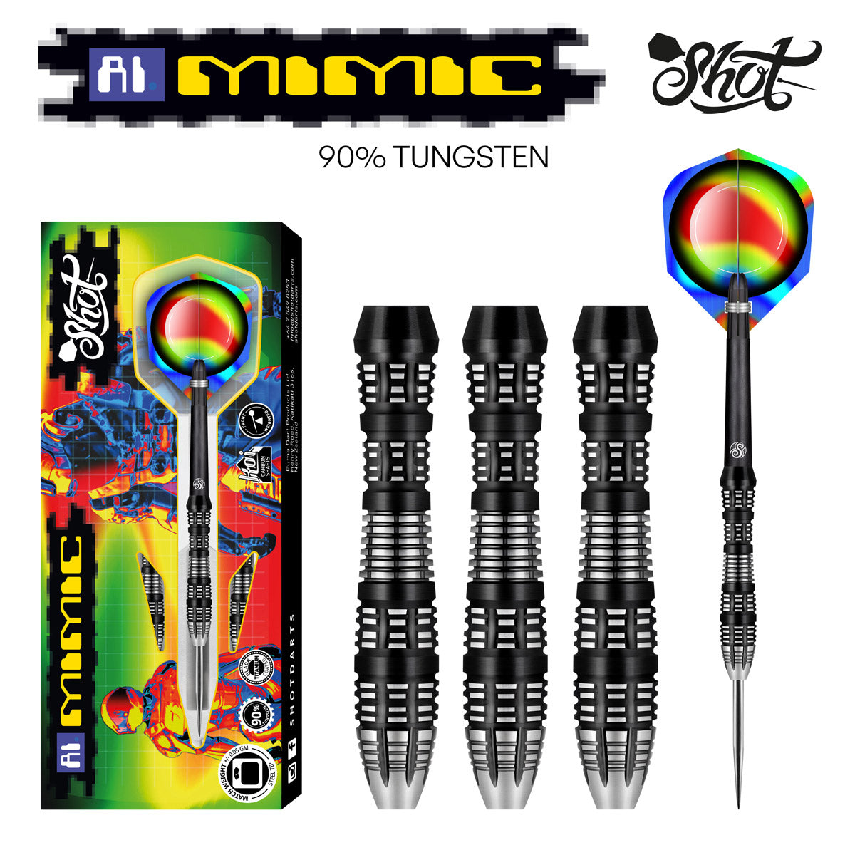 Shot AI Mimic Steel Tip Dart Set - 90% Tungsten Barrels - 23g 24g 25g 26g