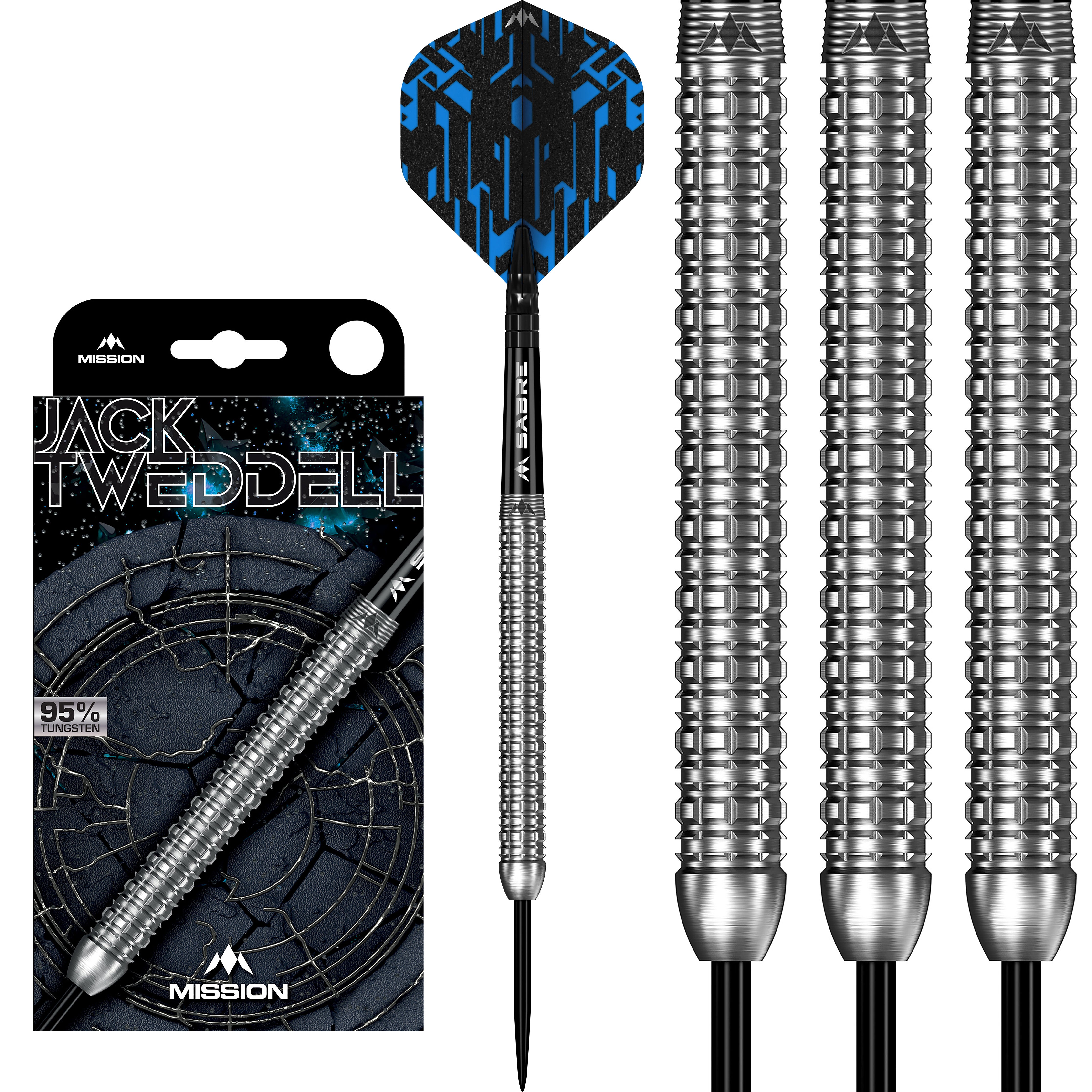 Mission Jack Tweddell Darts - Steel Tip - 95% Tungsten - Silver - 22g 24g 26g