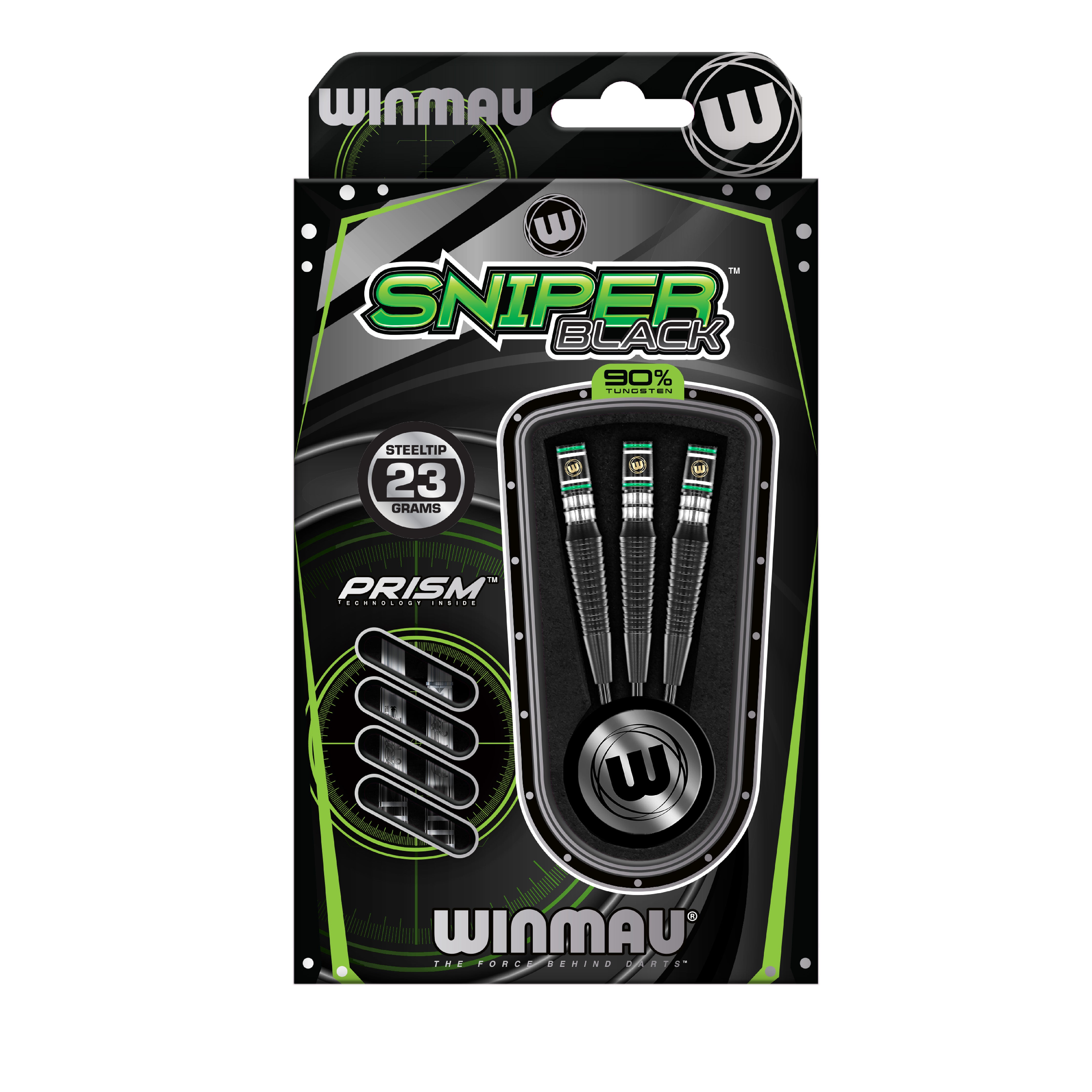 Winmau Sniper Black Steel Tip Darts Set - 90% Tungsten - 23g 24g
