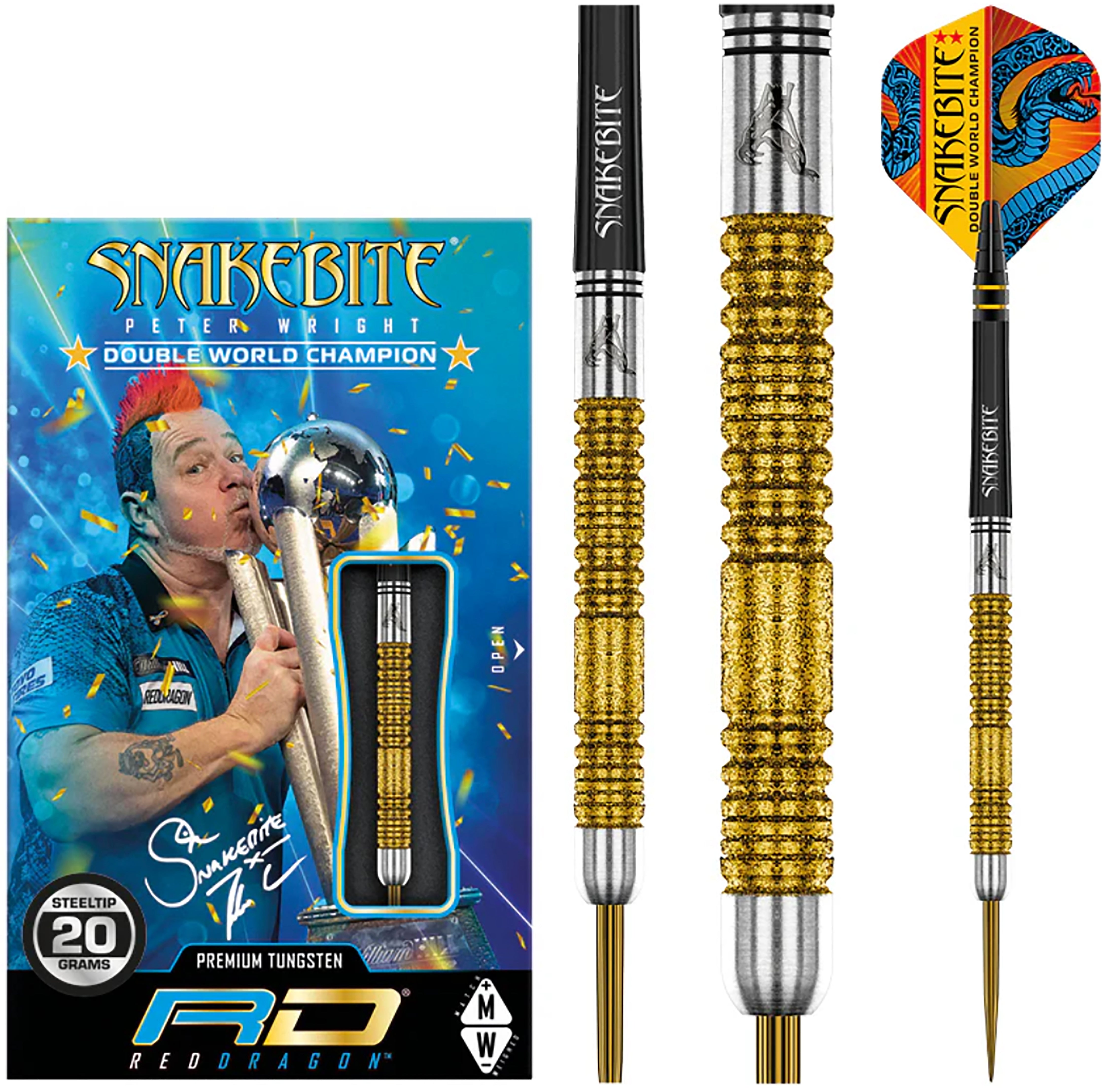 Red Dragon Peter Wright - Double World Champ SE - Gold - Snakebite - 85% Tungsten - 22g 24g