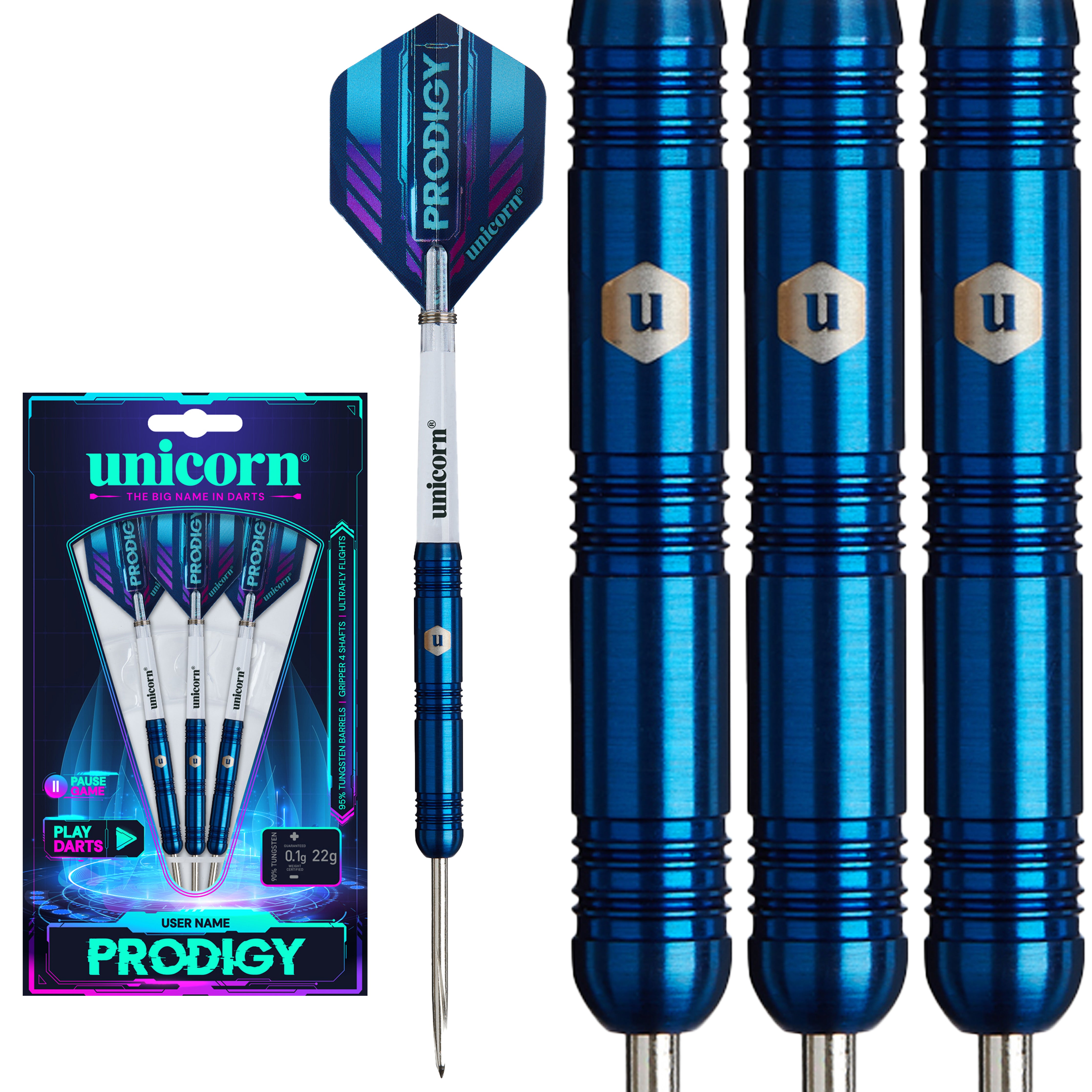 Unicorn Prodigy S1 Steel Tip Darts - 95% Tungsten - 22g 24g 26g