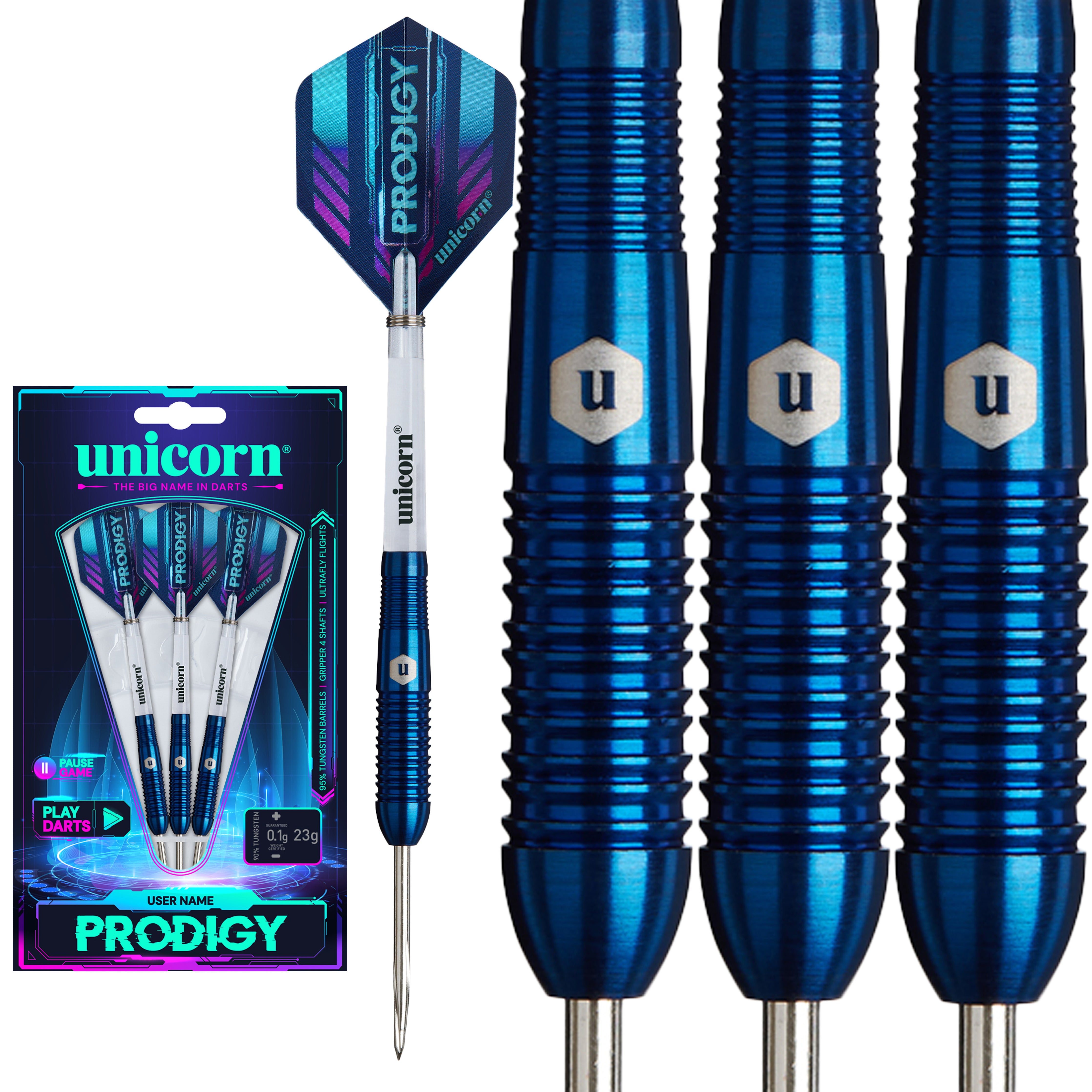 Unicorn Prodigy S2 Steel Tip Darts - 95% Tungsten - 23g 25g 27g