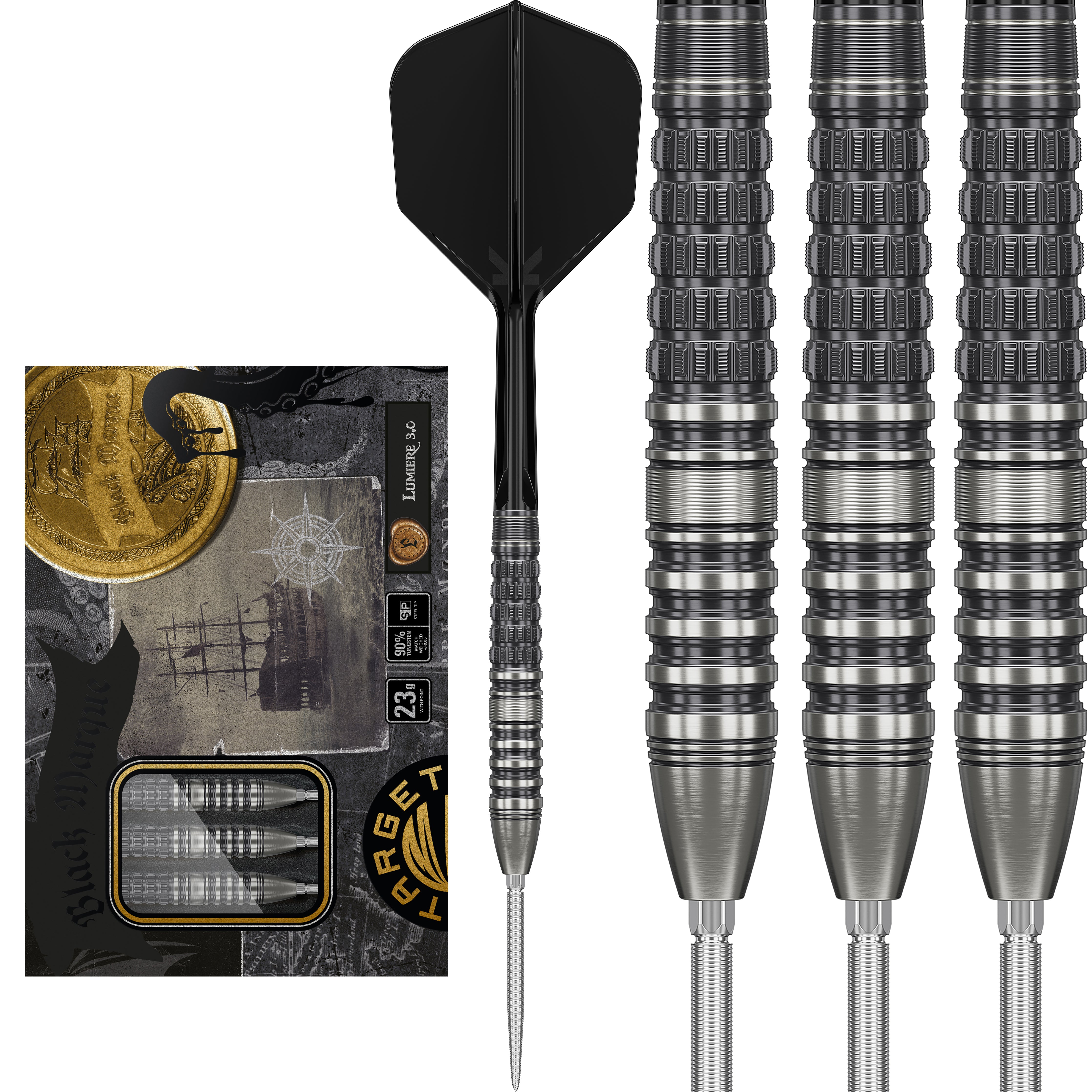Target Japan Black Marque SP Steel Tip Darts Series - 90% Tungsten - Gen 3 Lumiere 3.0 - 23g