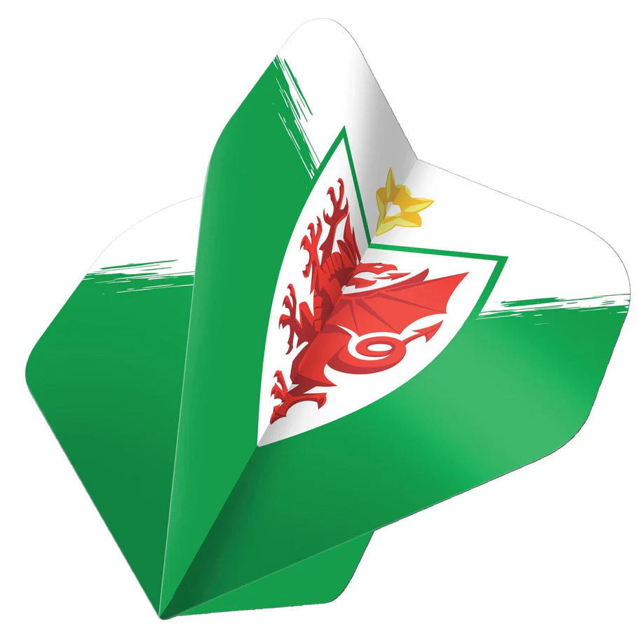 WALES FA - DART FLIGHTS - 100 MICRON - NO2 - STANDARD - WELSH \ CYMRU - F4 - WHITE & GREEN