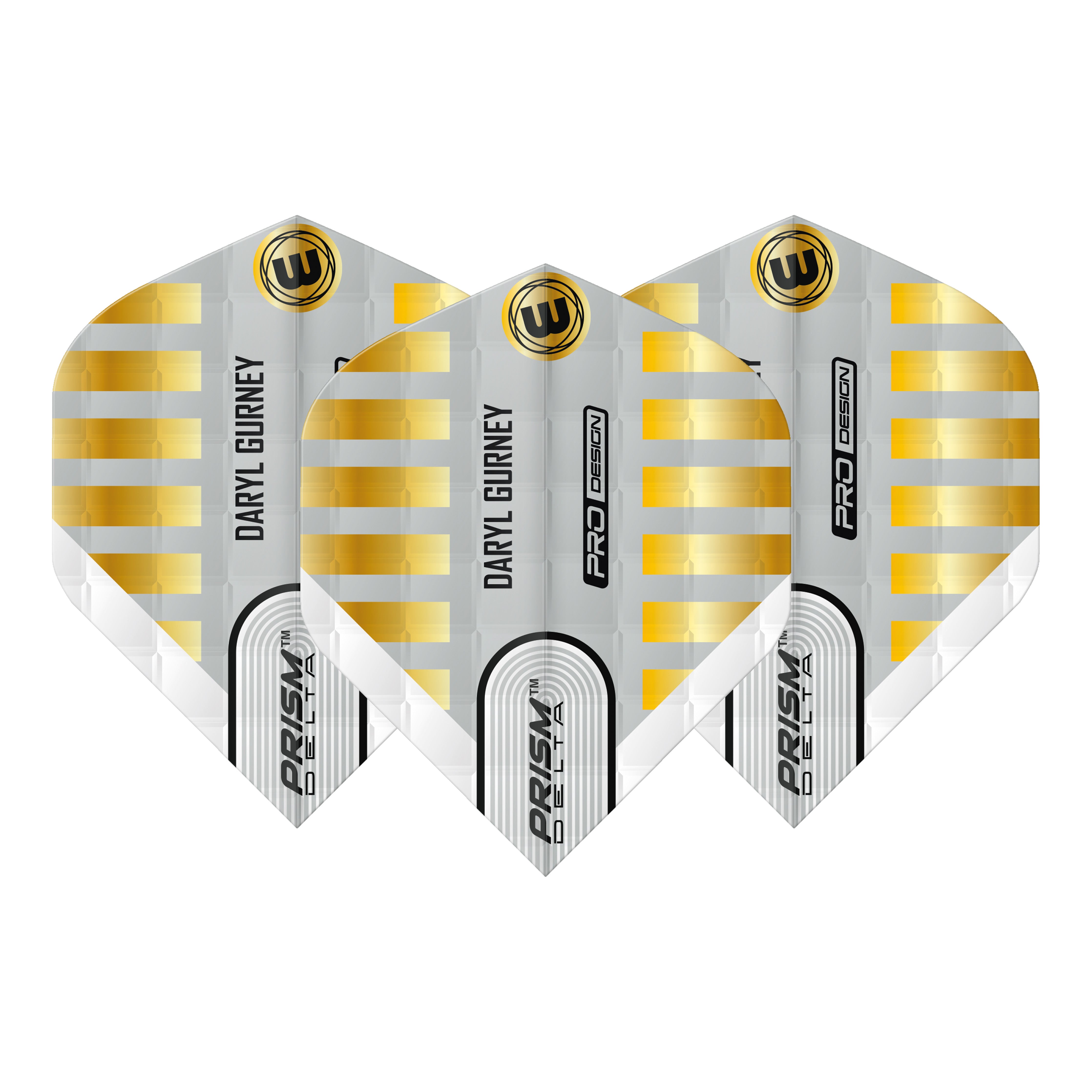 Winmau Prism Delta - Daryl Gurney - White & Gold Embossed - Dart Flights - Standard Shape