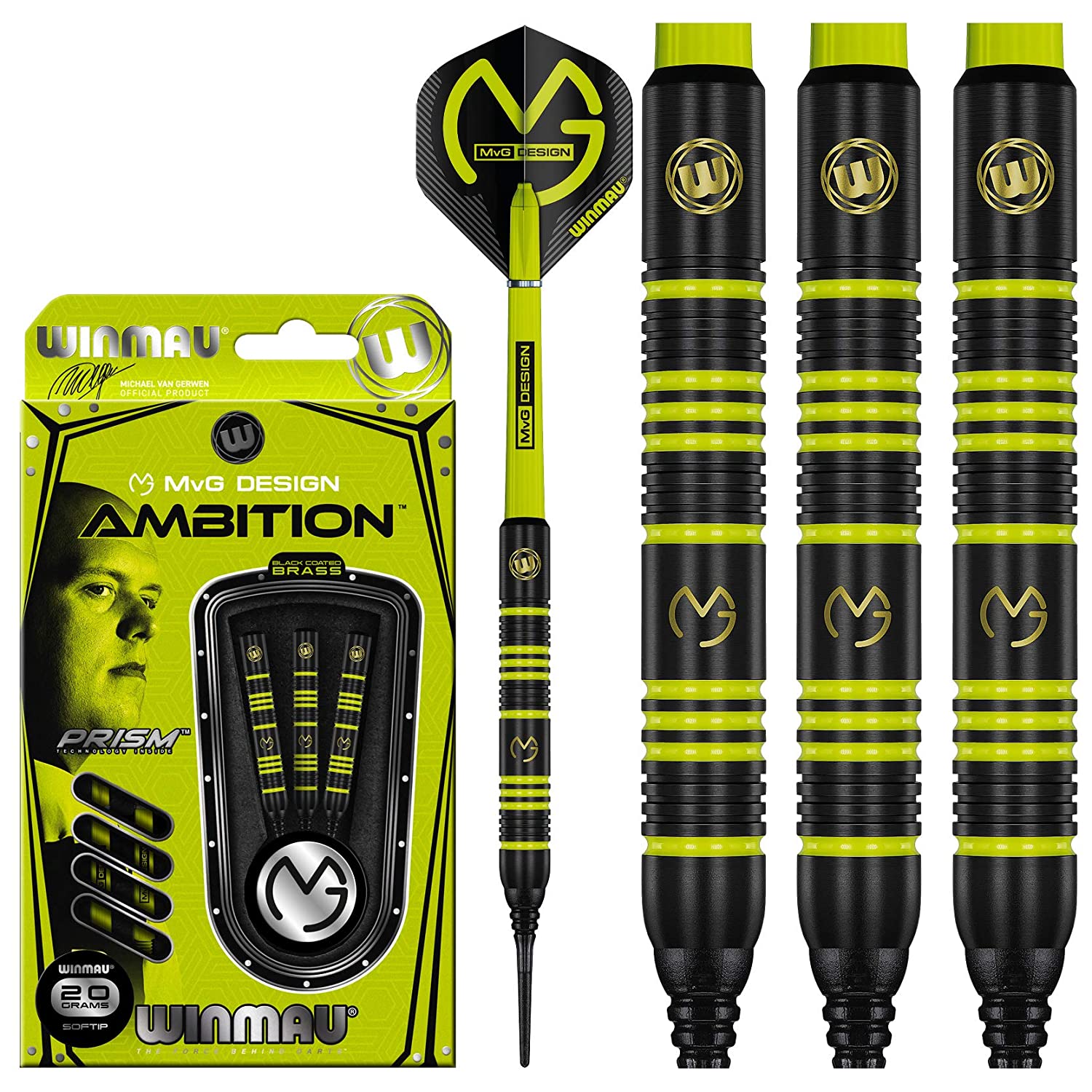 Winmau Michael van Gerwen Darts - Soft Tip Coated Brass - MVG - Ambition - 20g