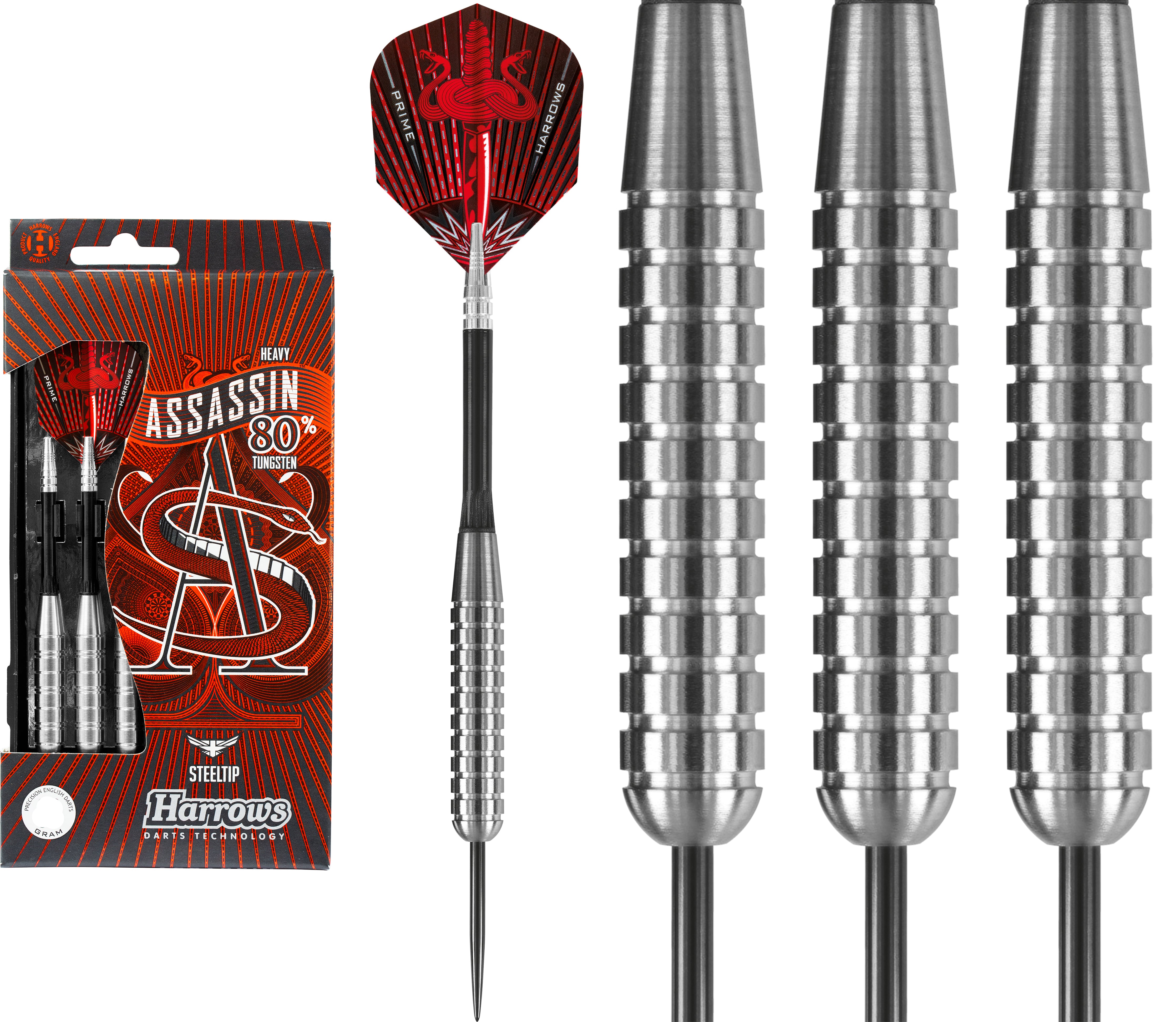 Harrows Assassin Darts - Steel Tip Tungsten - Made in England - Heavy - 30g