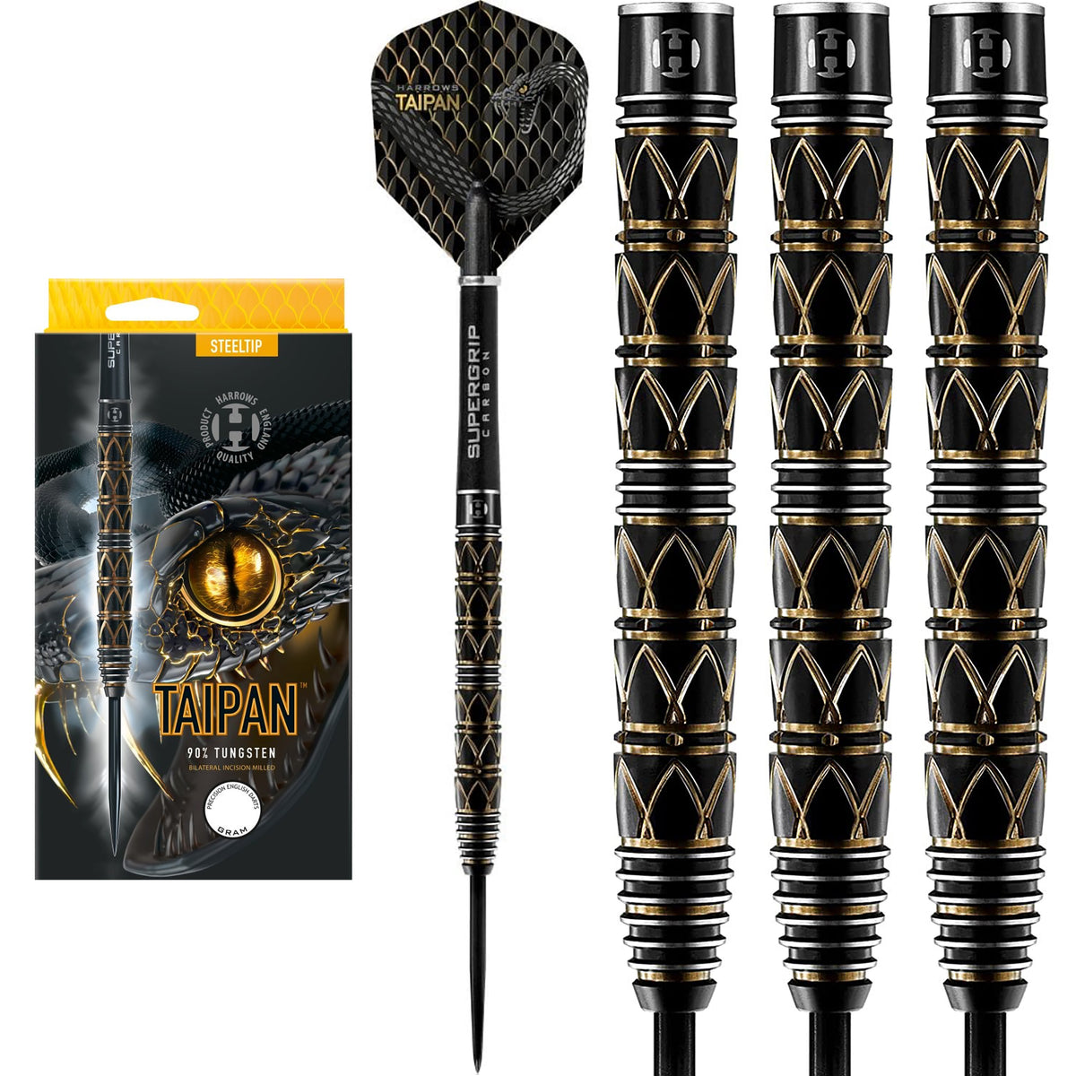 Harrows Taipan Darts Steel Tip Black & Gold 90 Tungsten 21g
