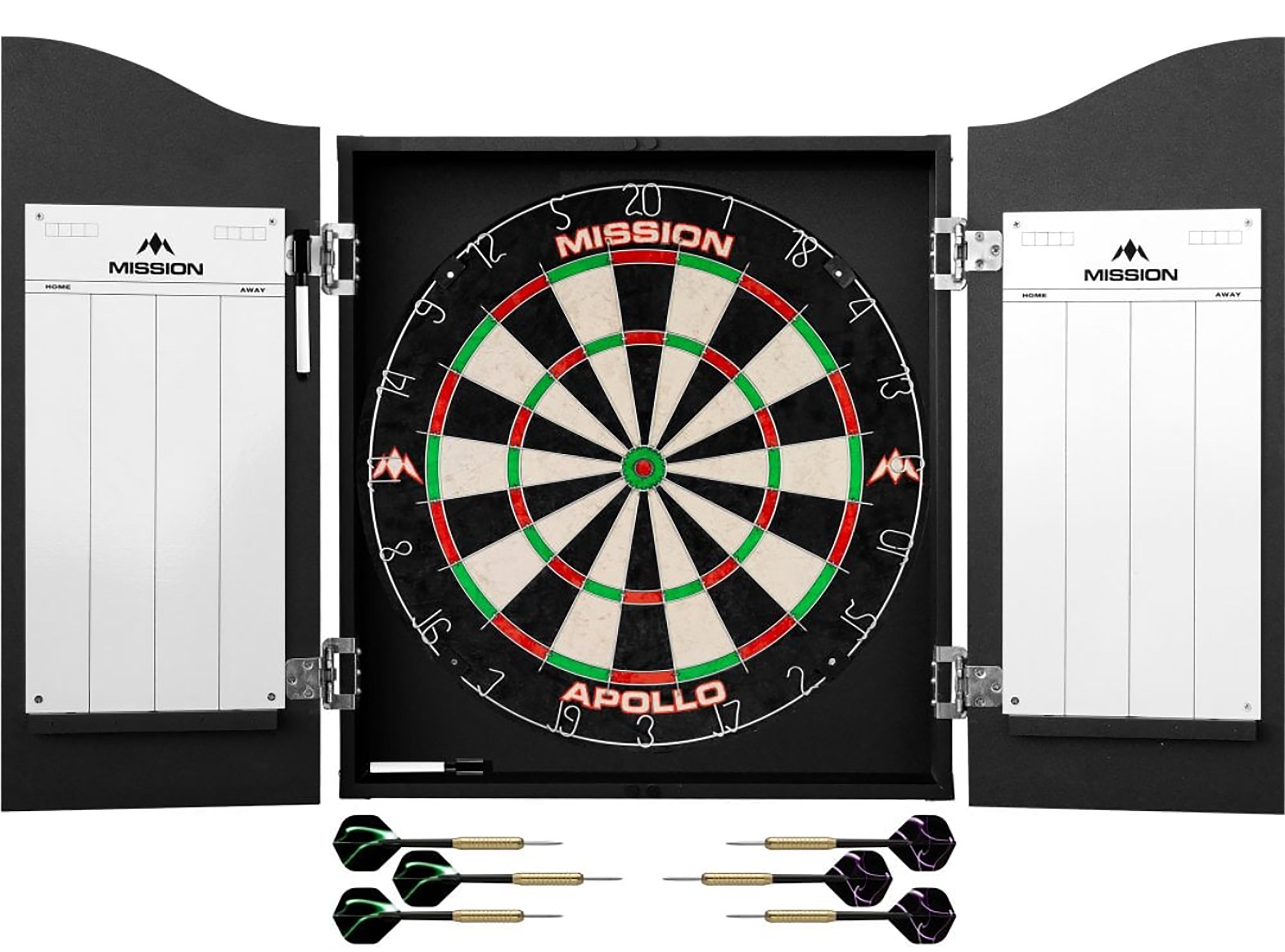 Mission Home Darts Centre - Cabinet - Dartboard - 6 Darts - Plain Black