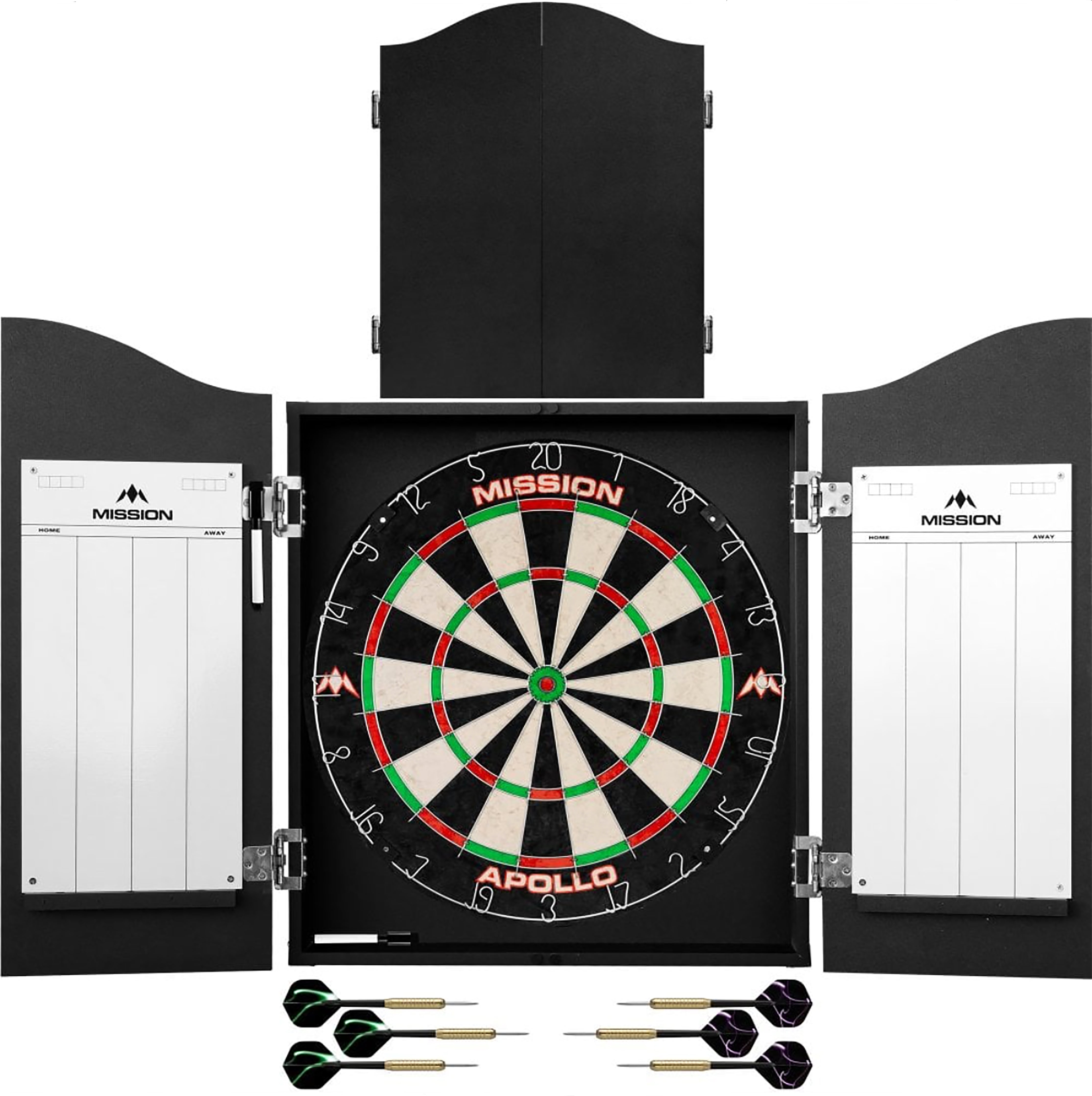 Mission Home Darts Centre - Cabinet - Dartboard - 6 Darts - Plain Black