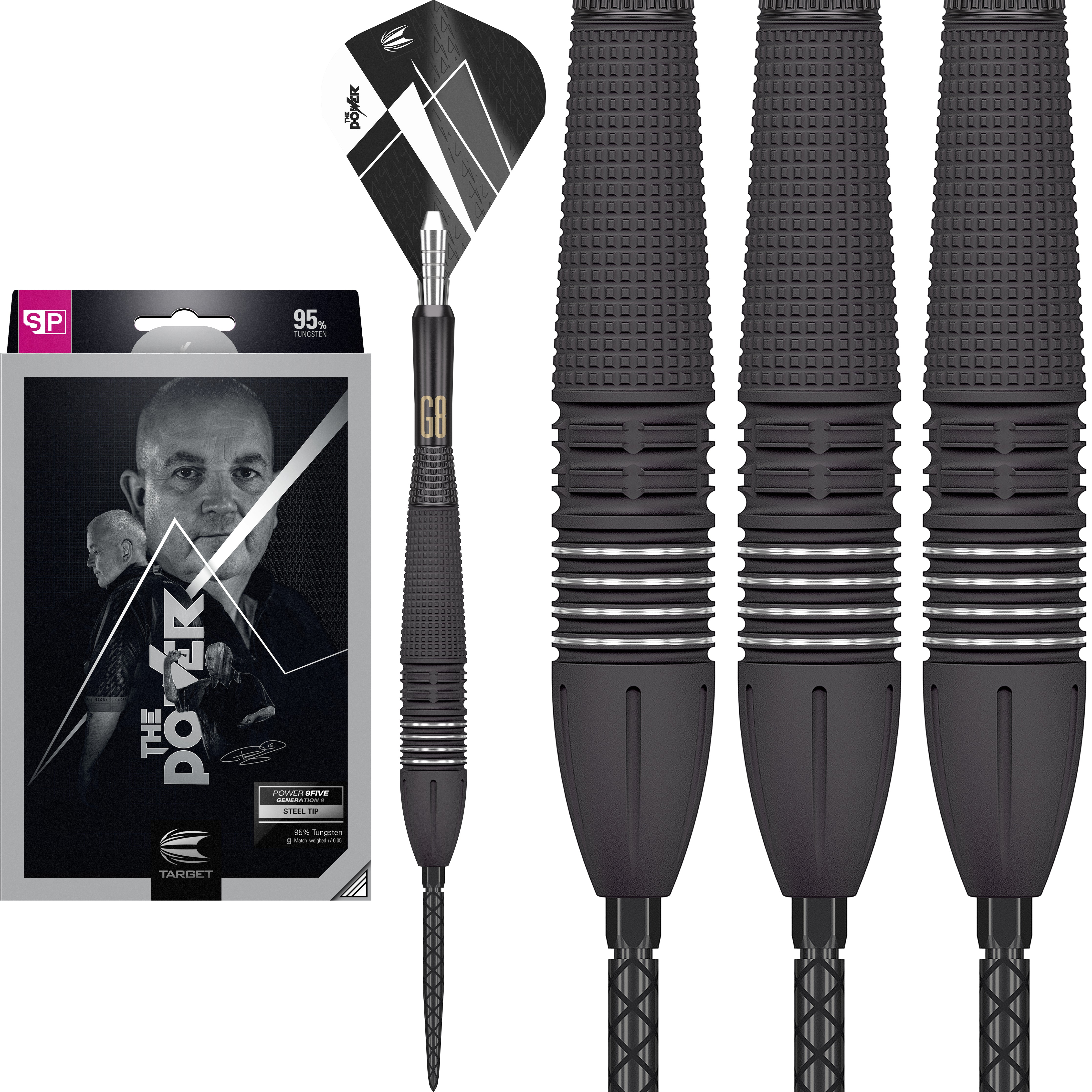 Target Phil Taylor - Power 9Five - Gen 8 - 95% Tungsten Darts - Swiss Point - 22g 24g 26g