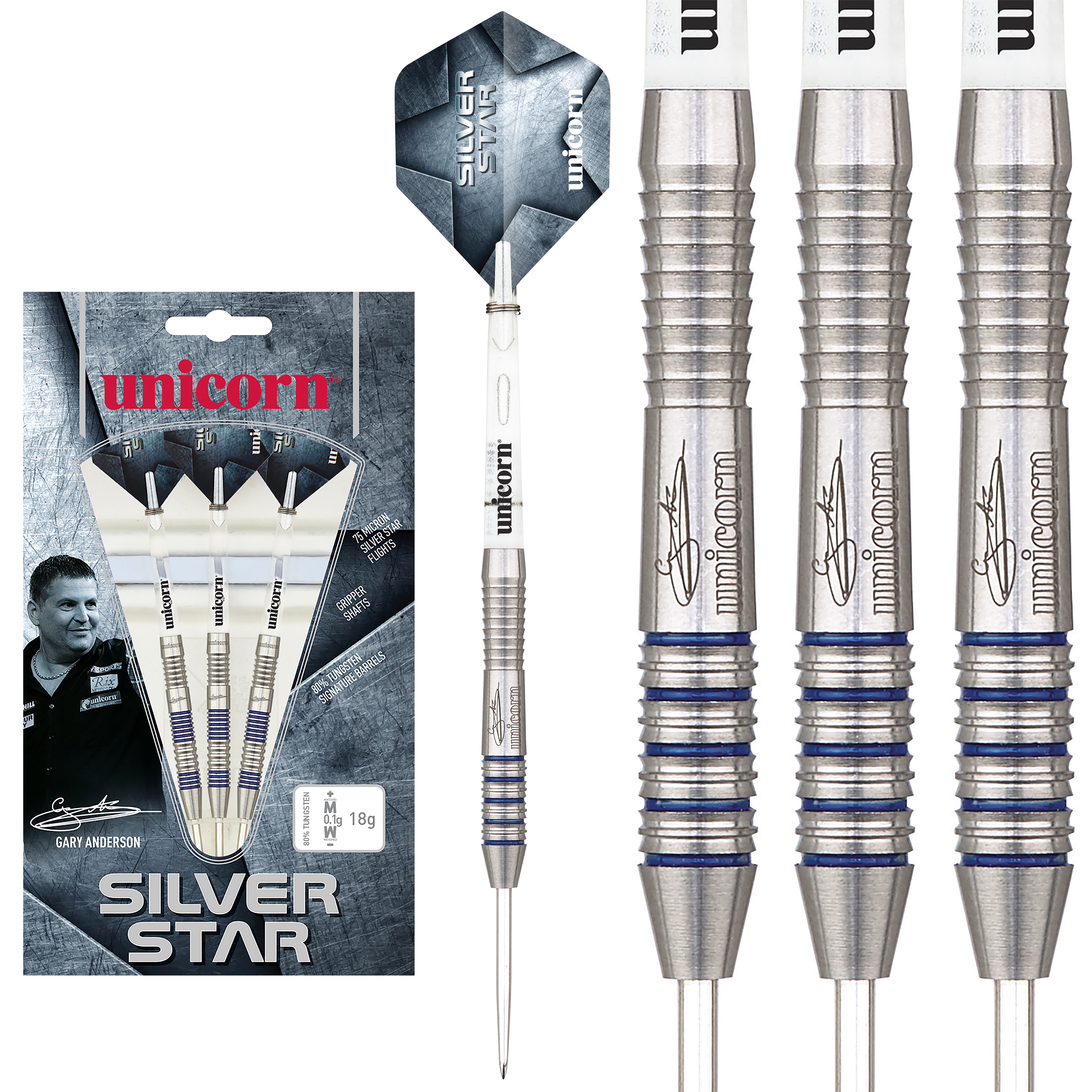 Unicorn Silver Star - Gary Anderson - The Flying Scotsman- 80% Tungsten Darts - 23g 25g
