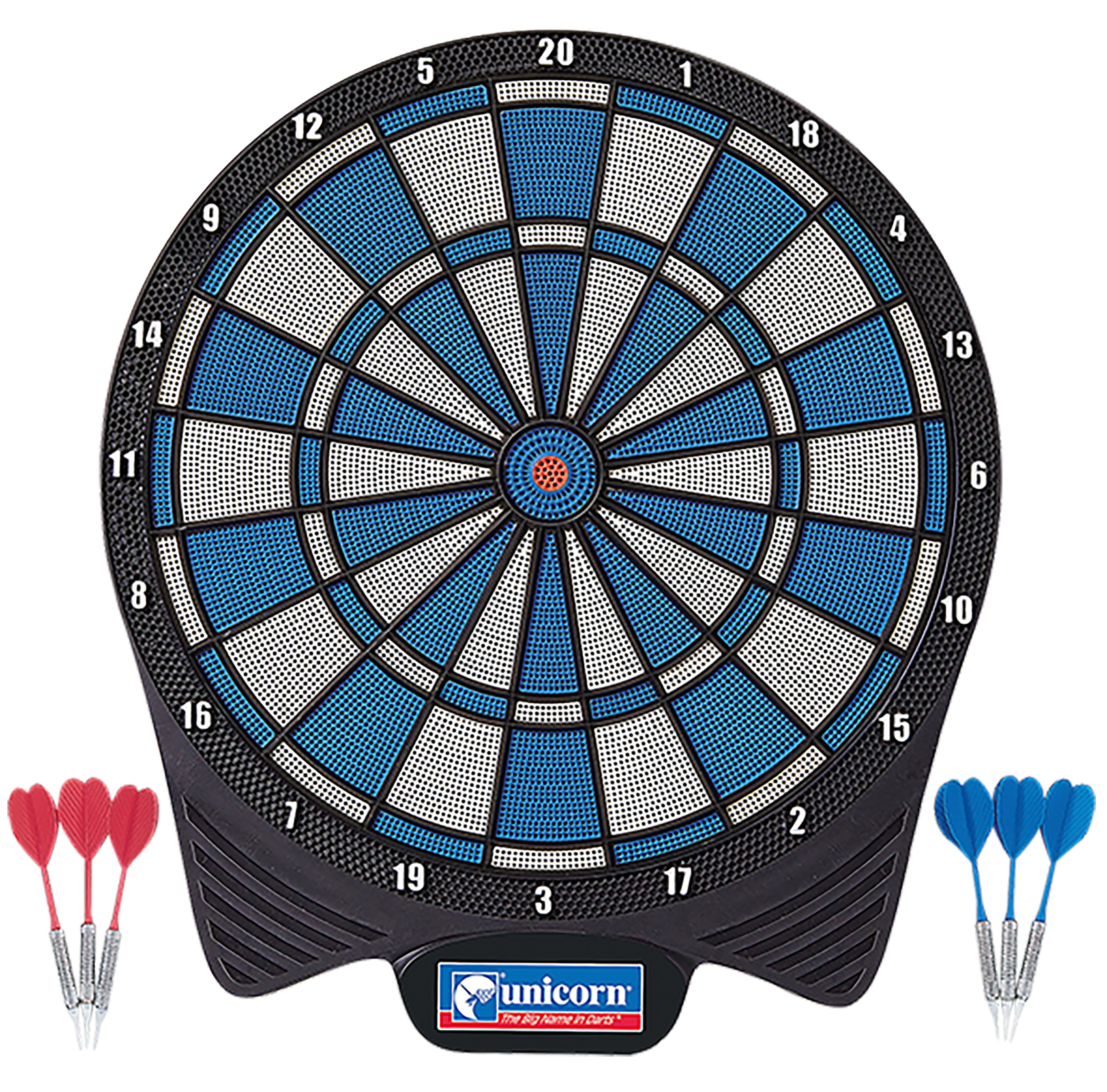 Unicorn Non Electronic Dartboard - Simplified Soft Tip Board - includes 6 darts - Blue