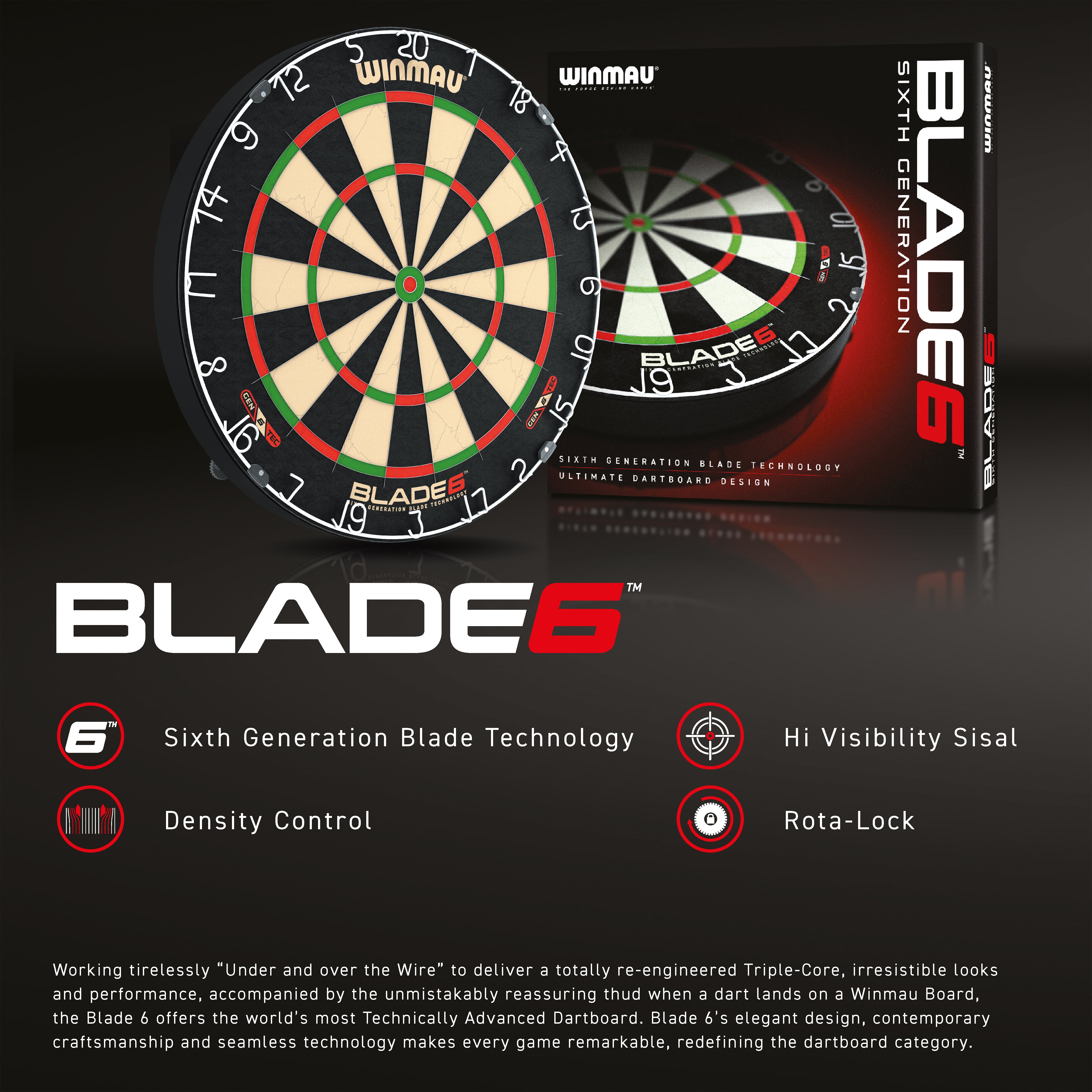 Winmau Blade 6 Dartboard - Staple Free - Rota Lock