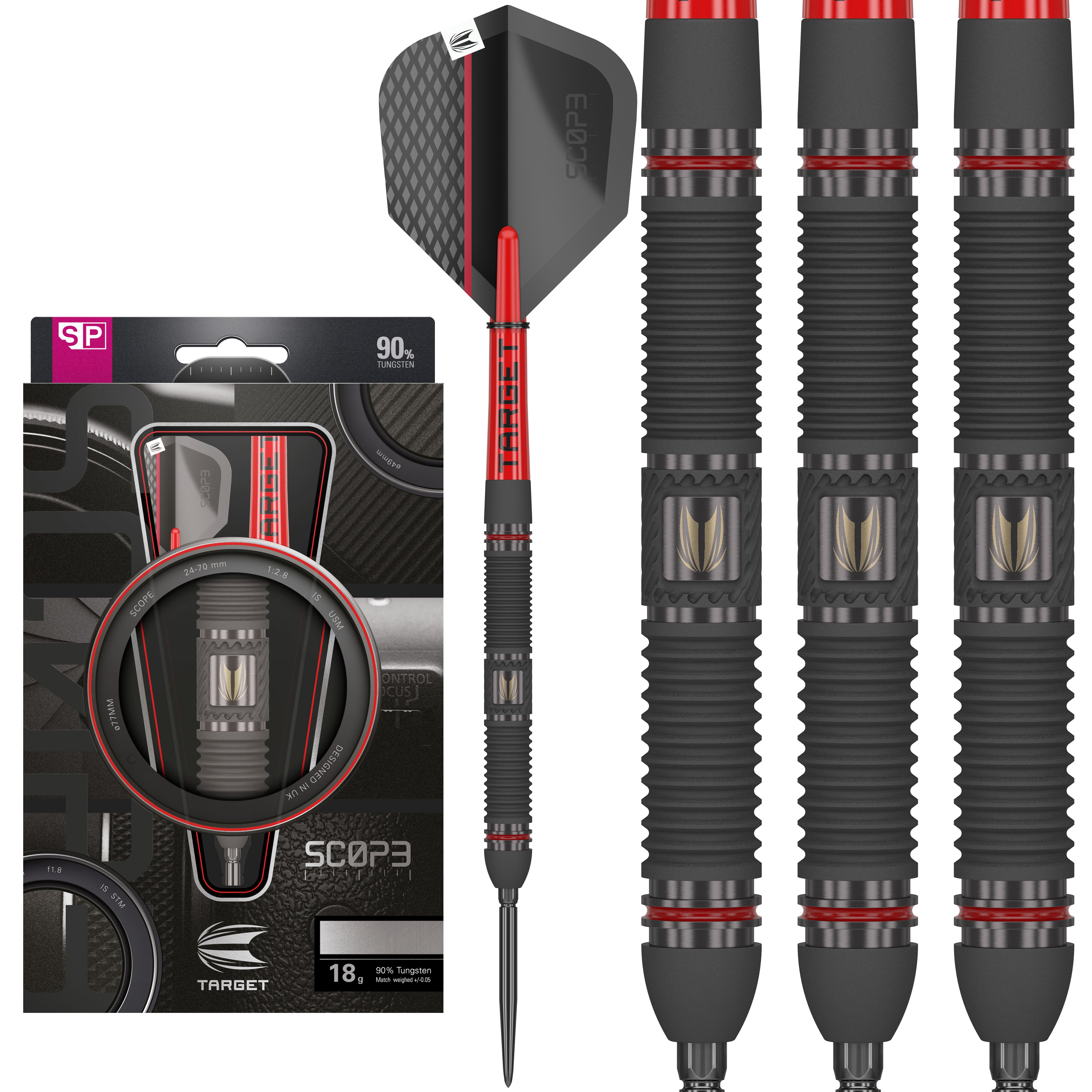 Target Scope 01 SP Steel Tip Darts Set 2024 - 90% Tungsten - 22g 23g 24g 25g