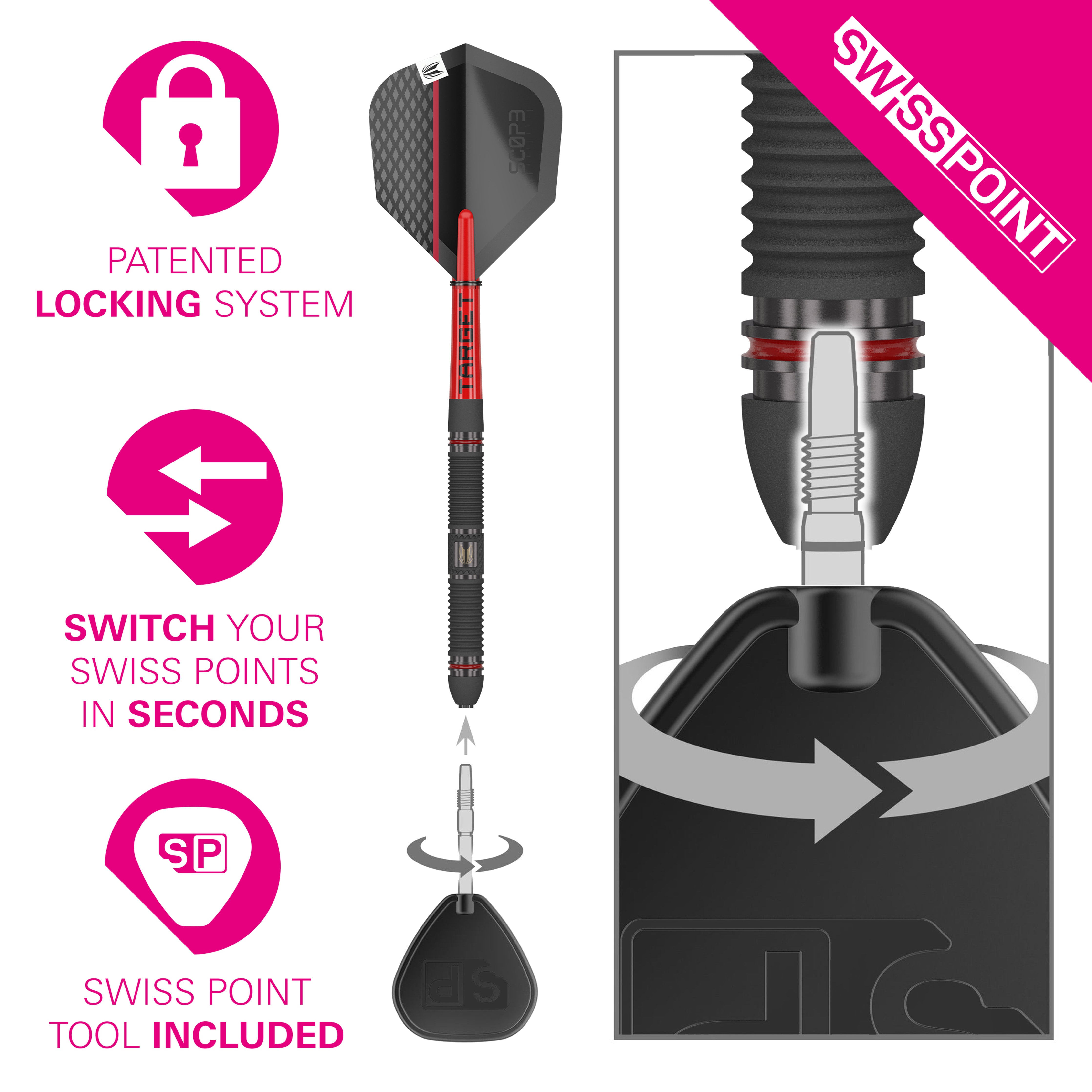 Target Scope 03 SP Steel Tip Darts Set 2024 - 90% Tungsten - 21g 23g 25g