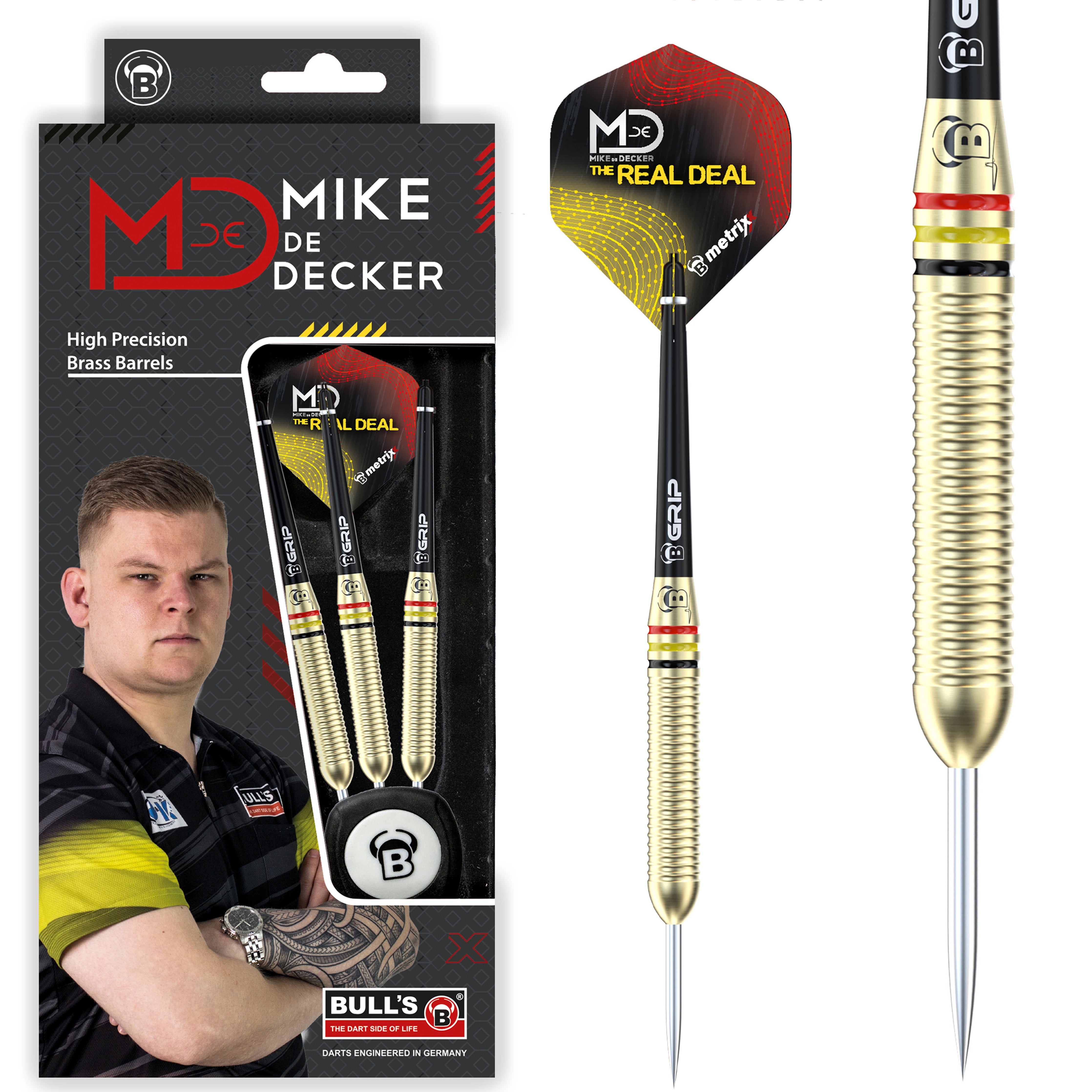 BULL'S Mike de Decker Player Brass Steel Darts Set - 20g